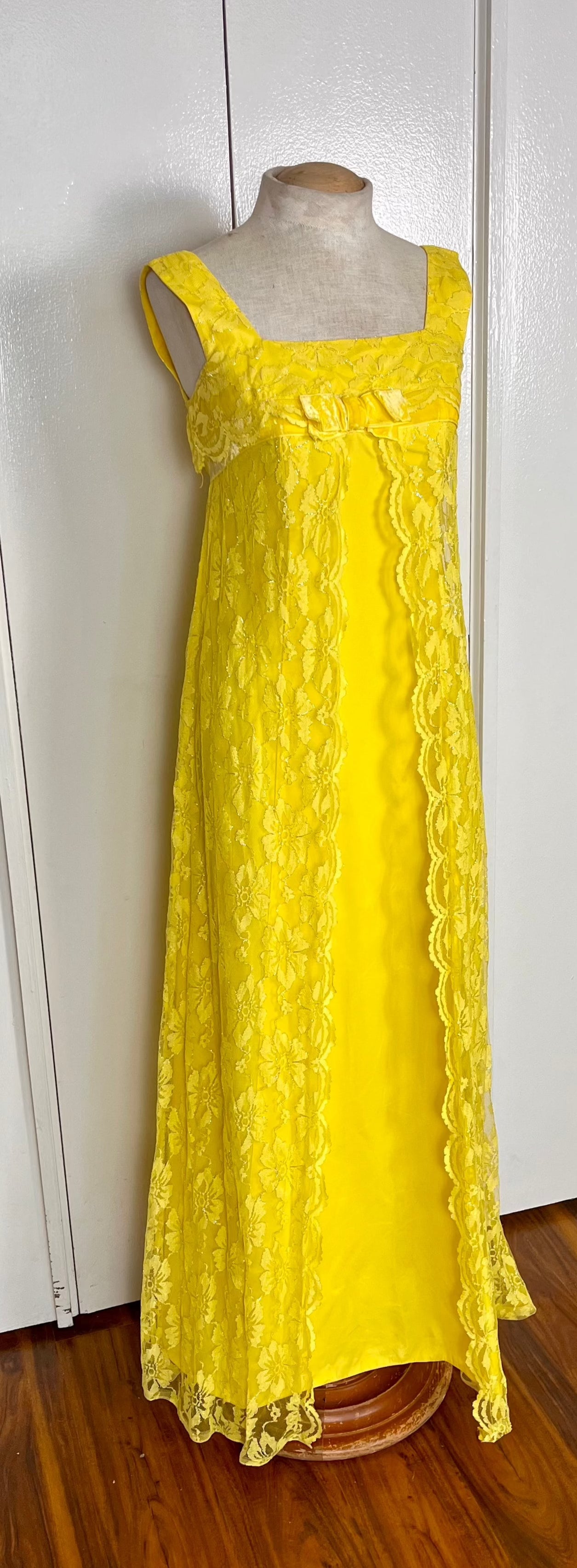 Vintage 1960's Yellow Lace Empire Waist Dress