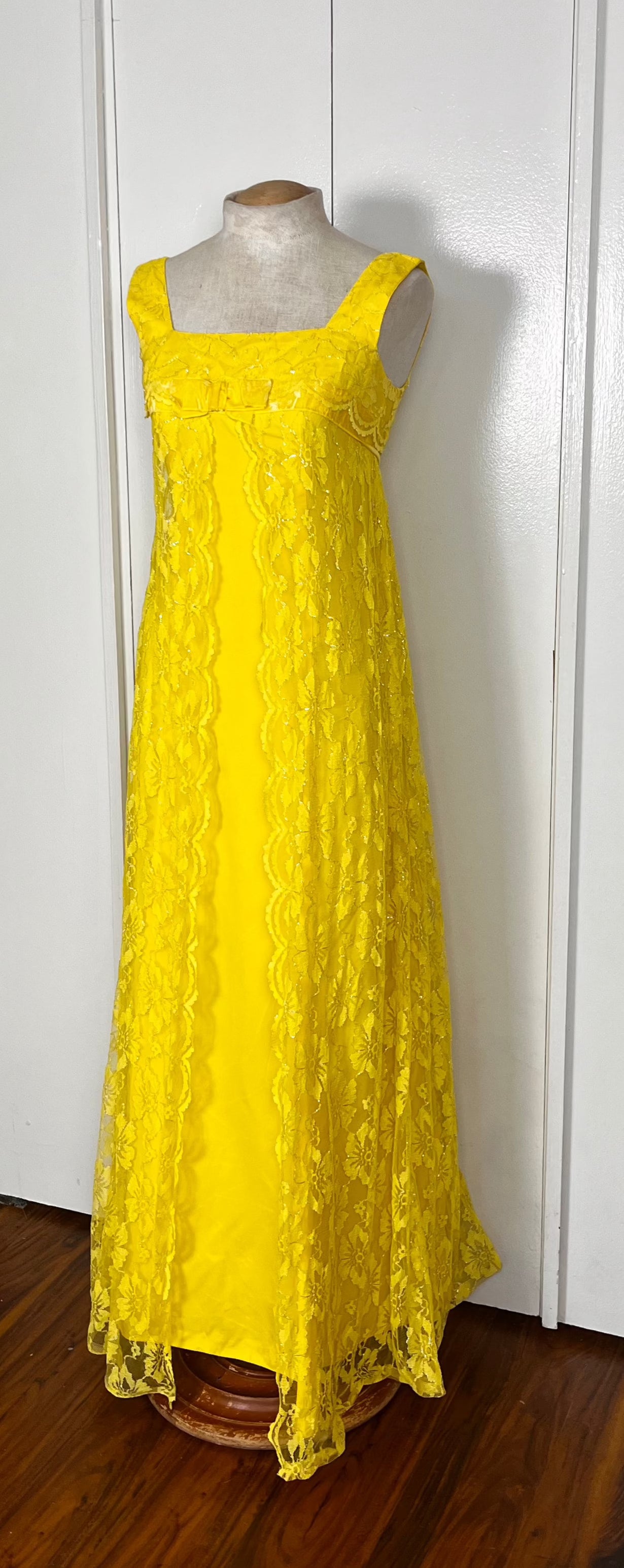 Vintage 1960's Yellow Lace Empire Waist Dress