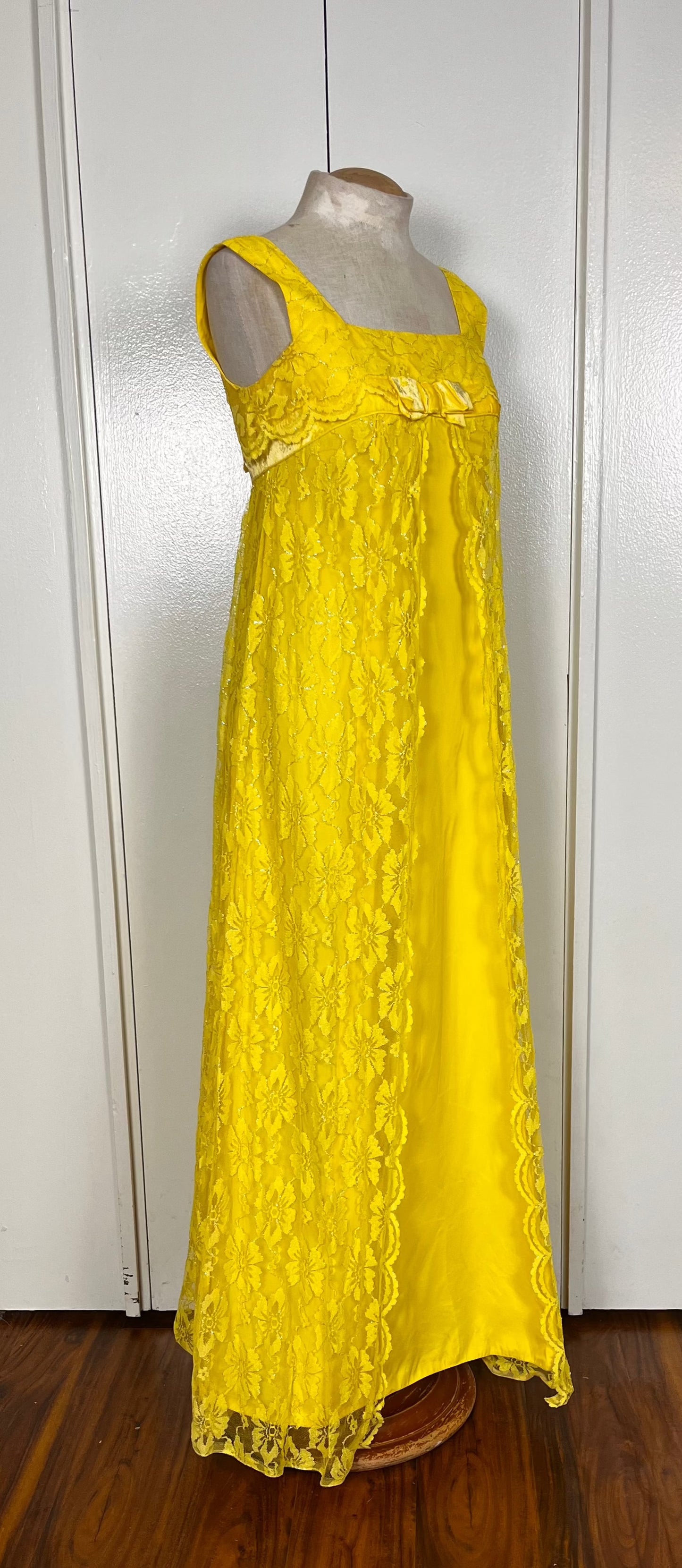 Vintage 1960's Yellow Lace Empire Waist Dress