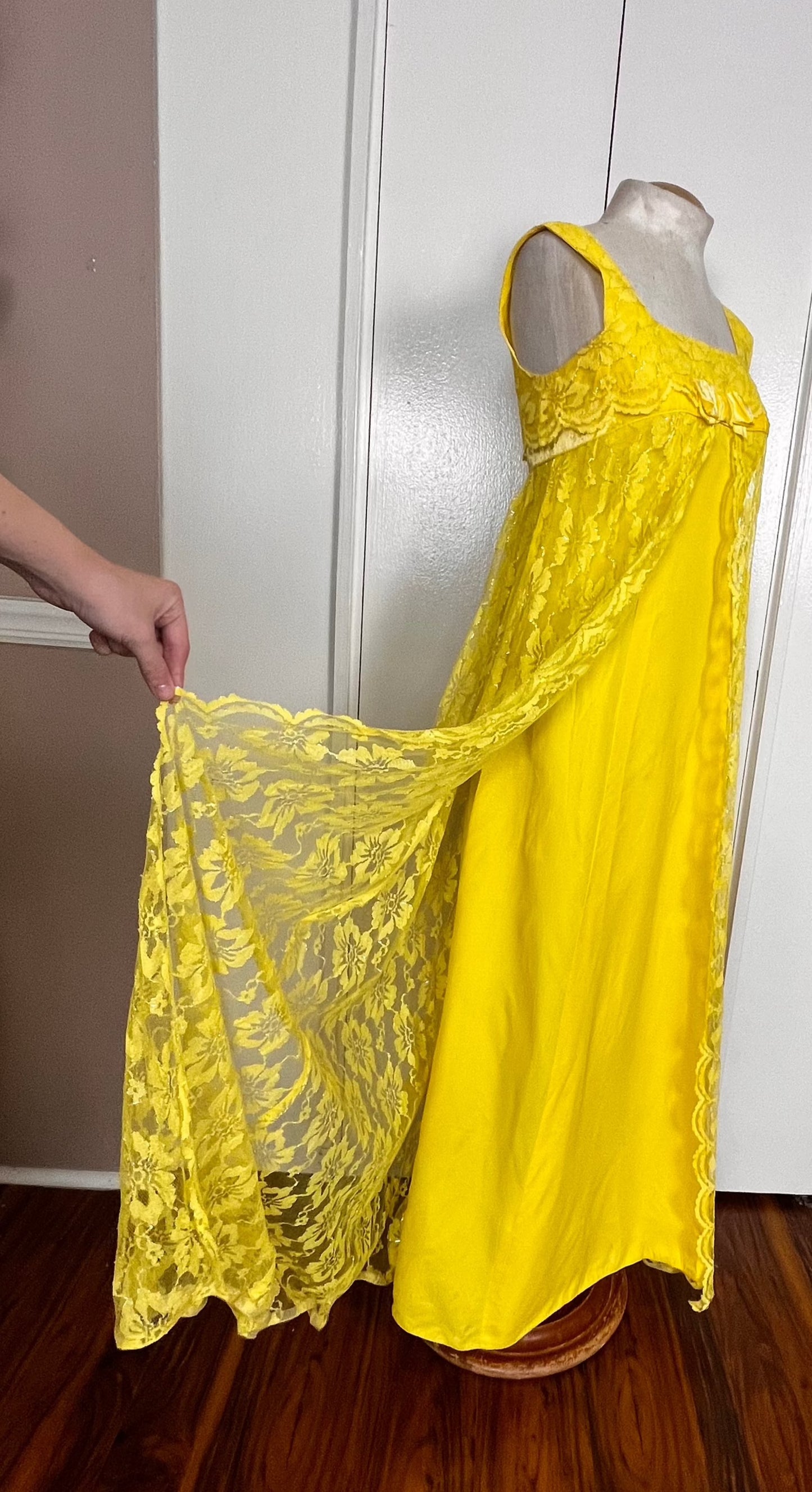 Vintage 1960's Yellow Lace Empire Waist Dress