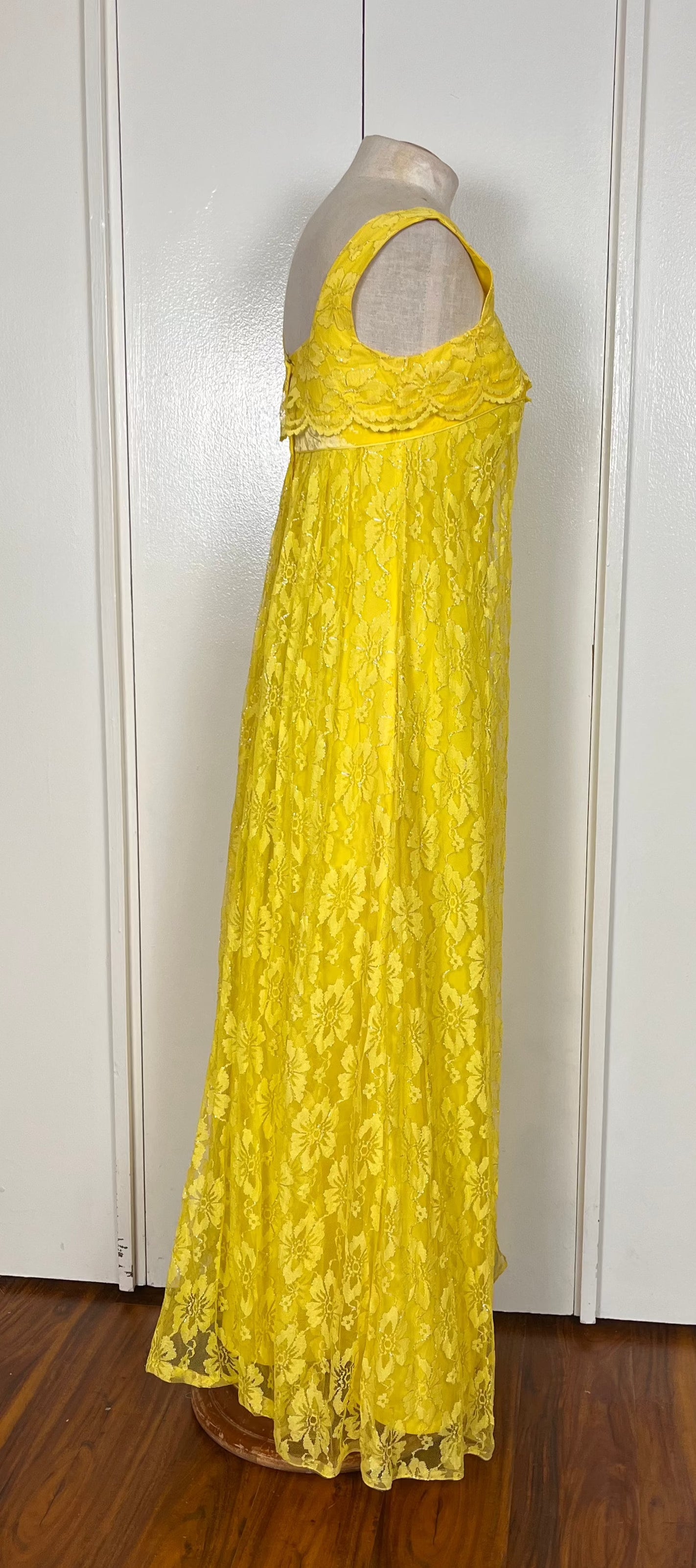 Vintage 1960's Yellow Lace Empire Waist Dress