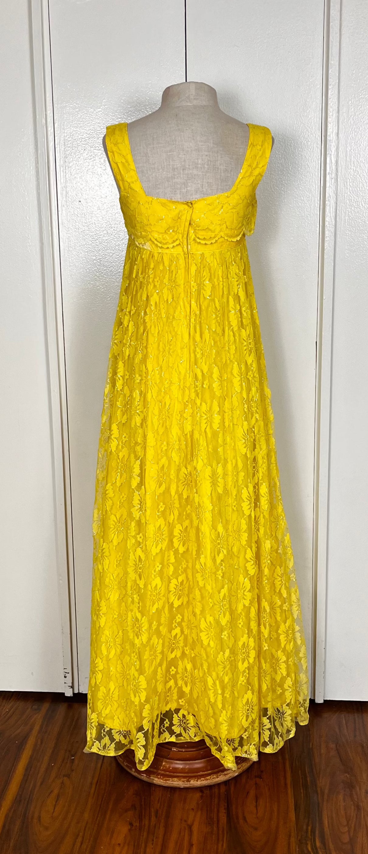 Vintage 1960's Yellow Lace Empire Waist Dress