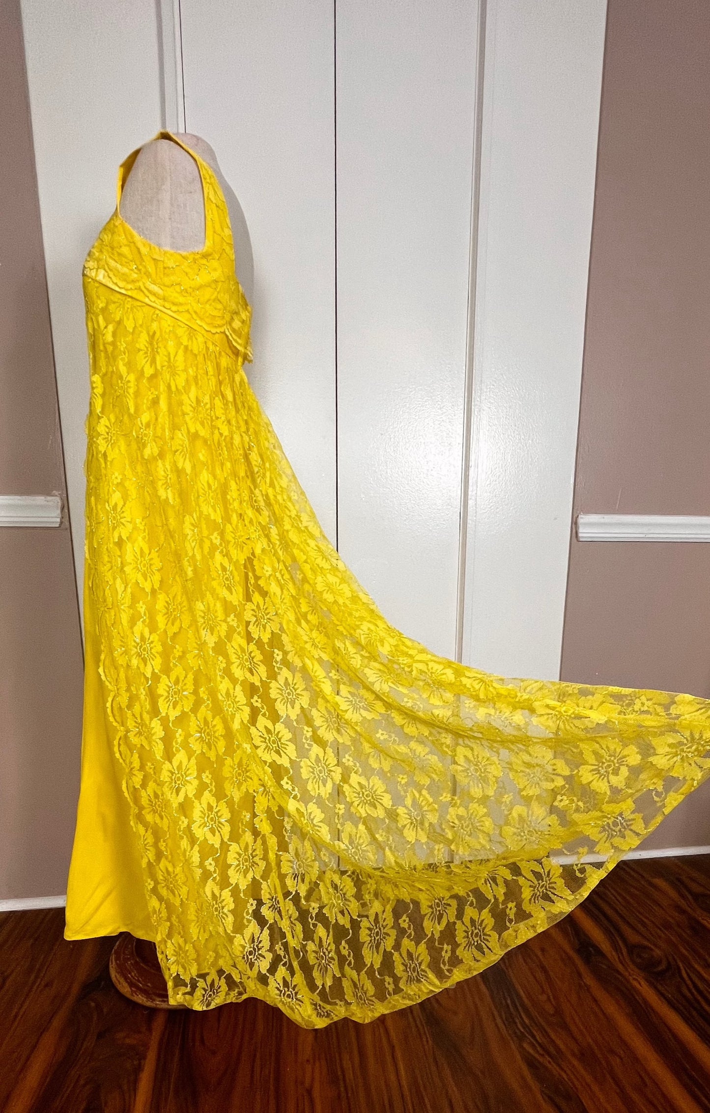 Vintage 1960's Yellow Lace Empire Waist Dress