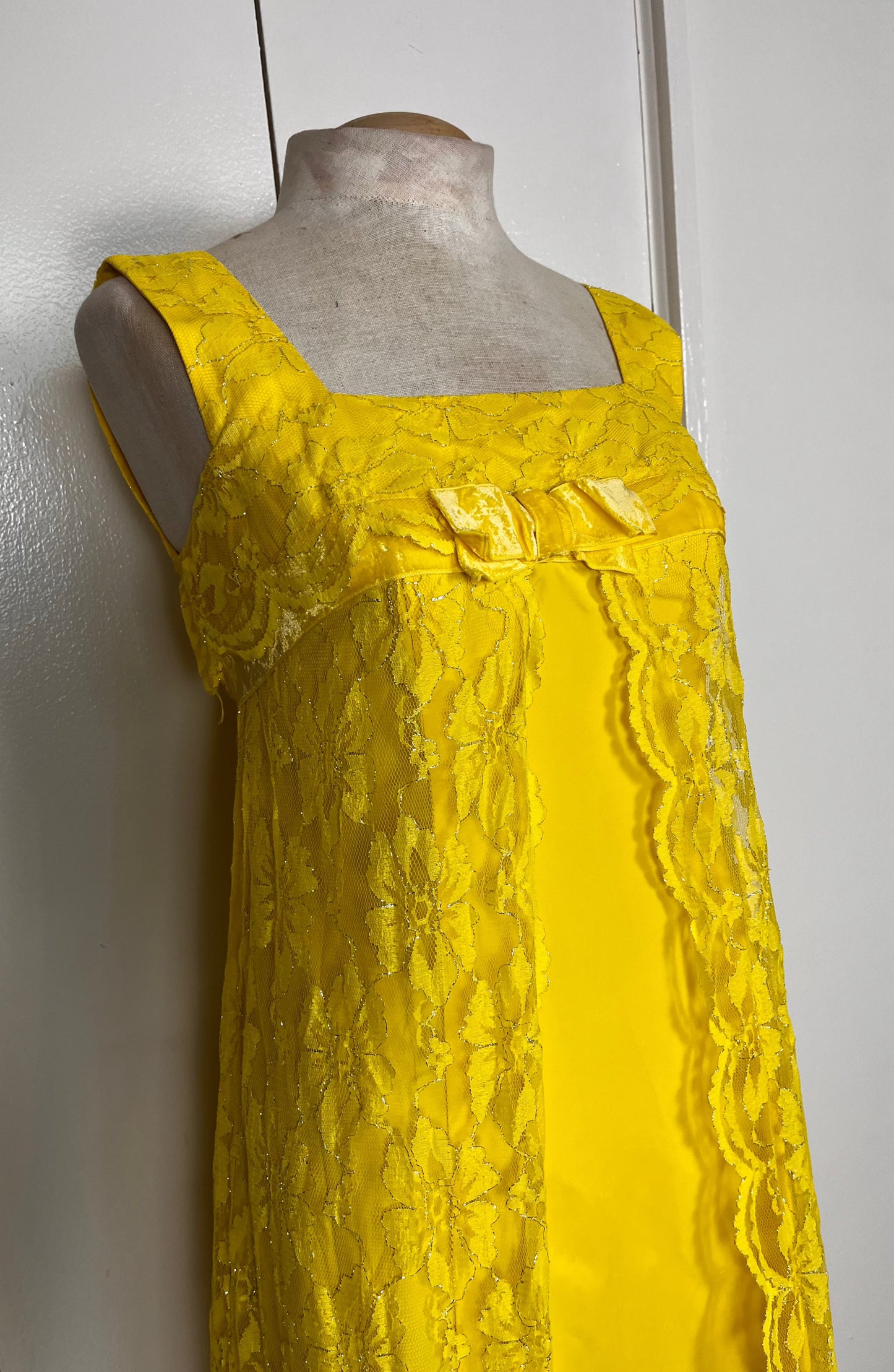 Vintage 1960's Yellow Lace Empire Waist Dress