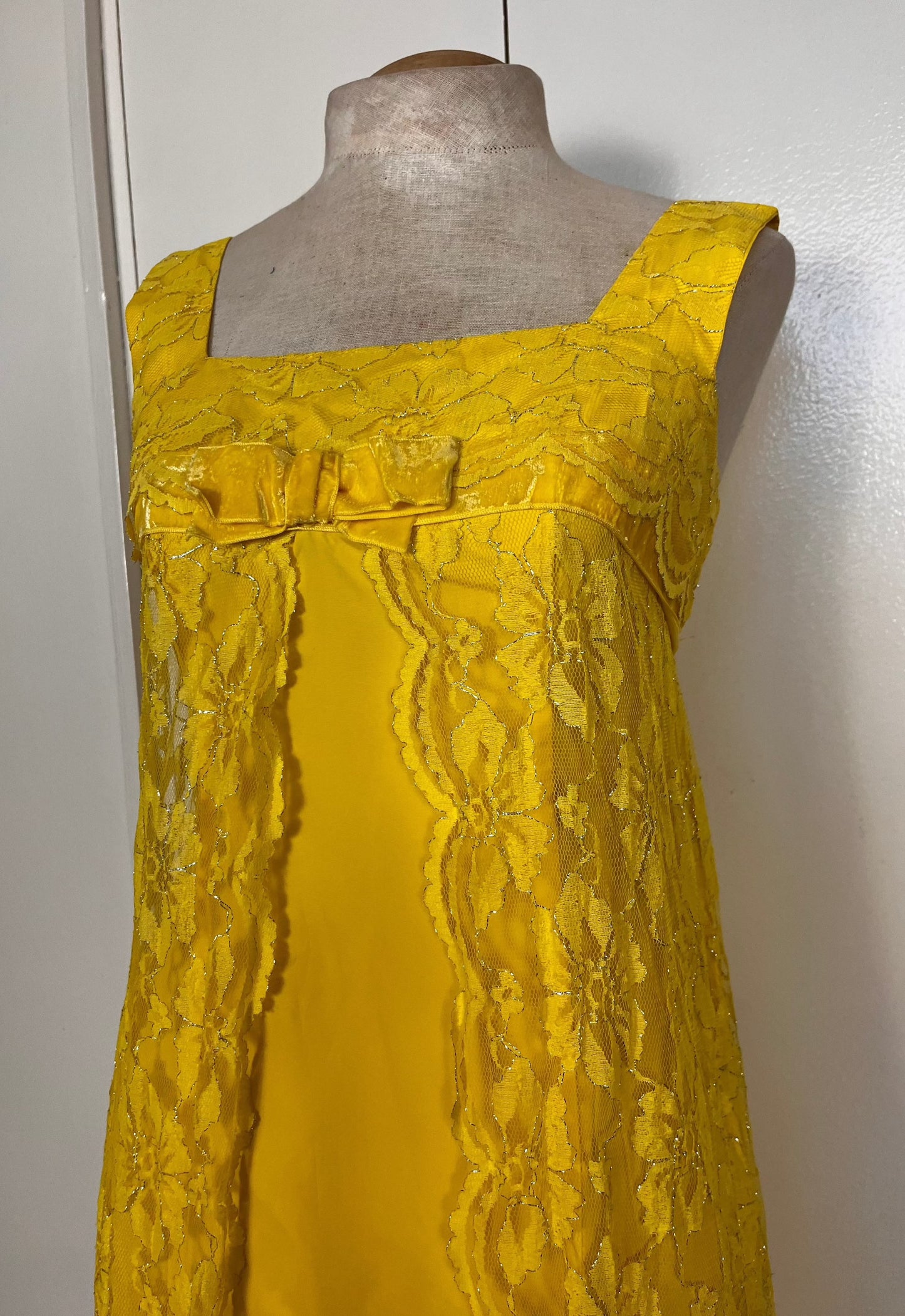 Vintage 1960's Yellow Lace Empire Waist Dress