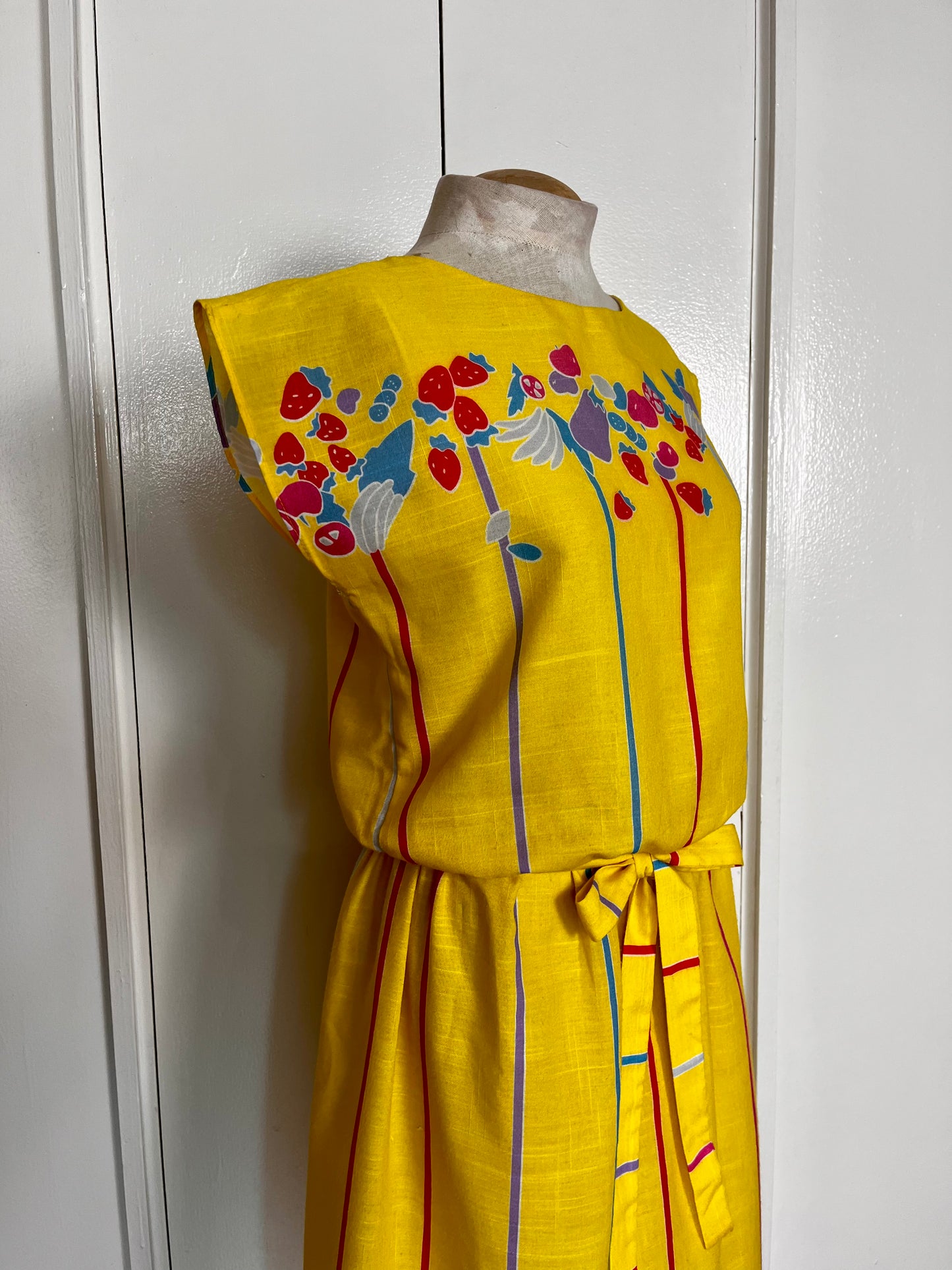 Vintage 1980's "Vicky Vaughn" Yellow Fruit-Print Dress