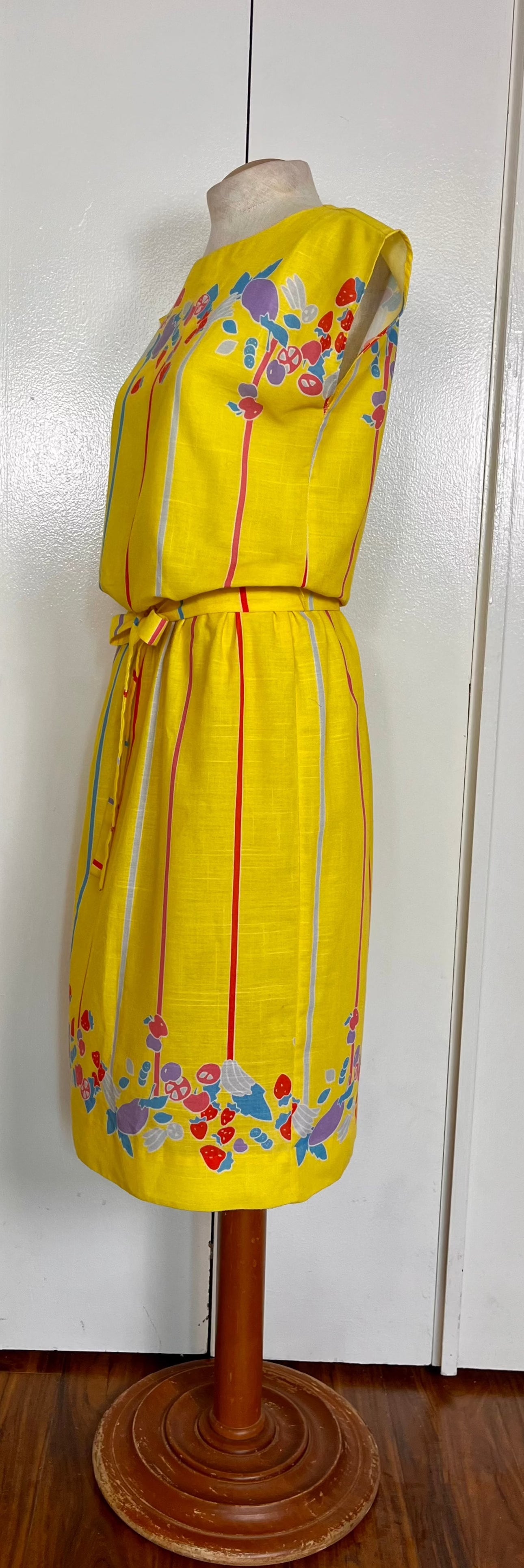 Vintage 1980's "Vicky Vaughn" Yellow Fruit-Print Dress