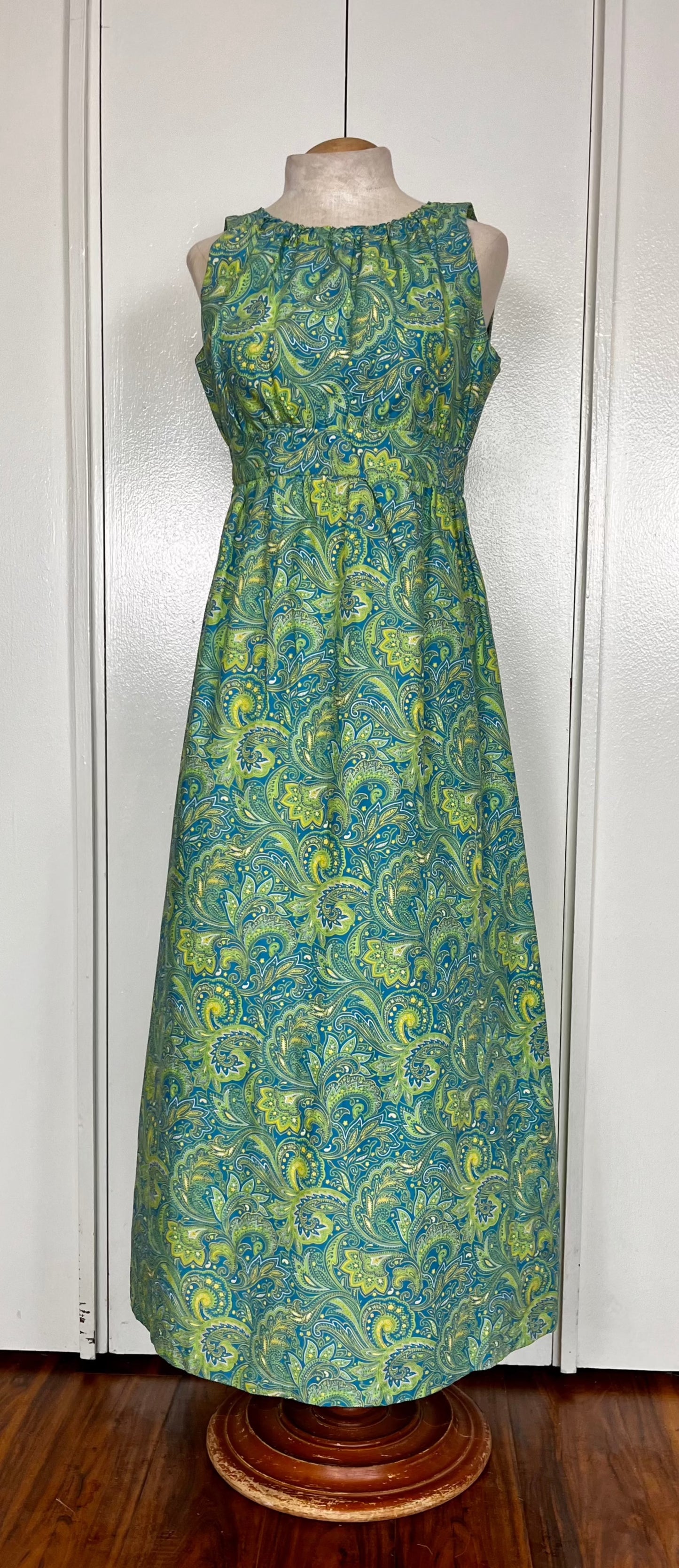 Vintage 1970's "Home-Sewn" Green Paisley Dress