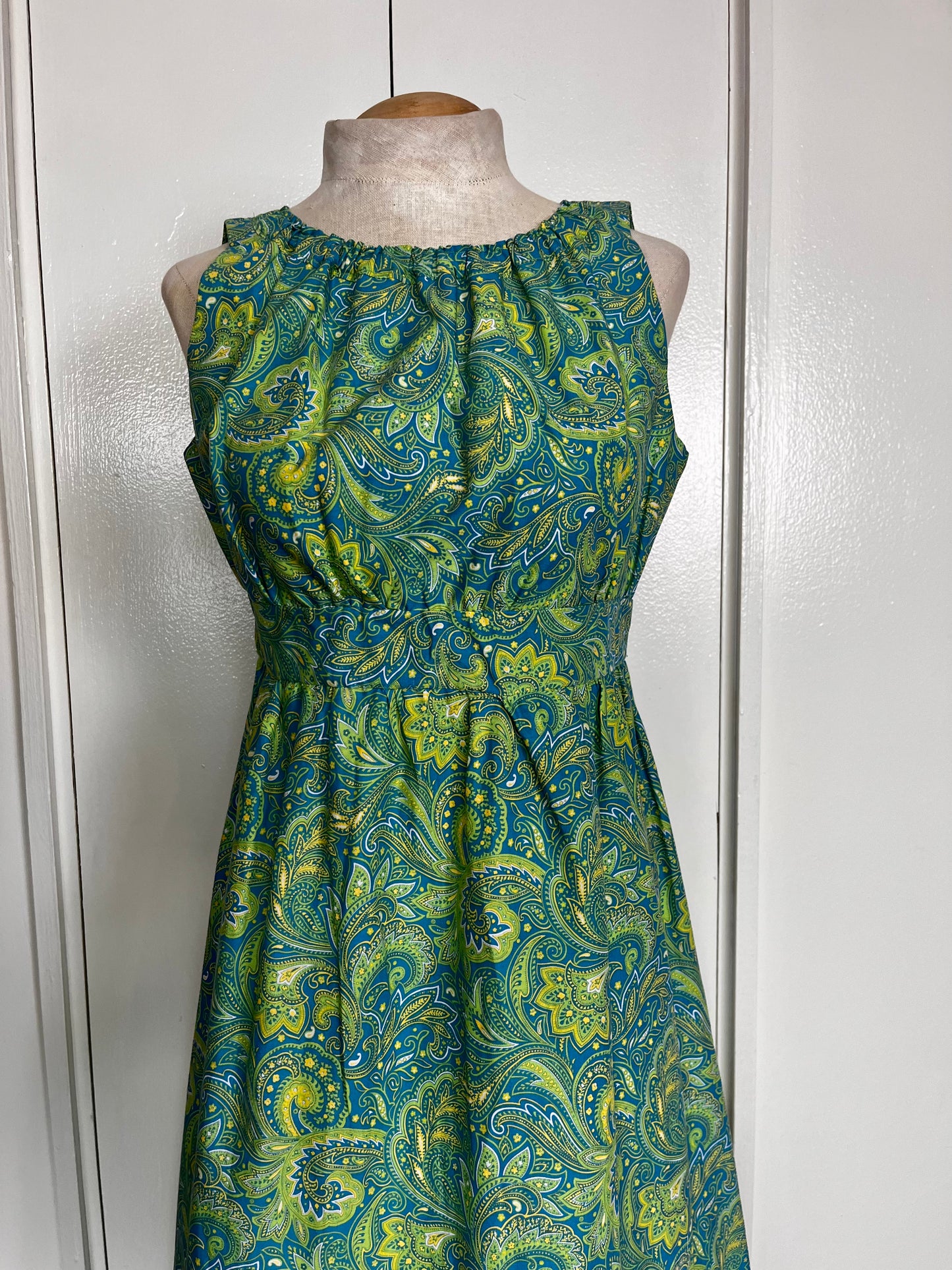 Vintage 1970's "Home-Sewn" Green Paisley Dress