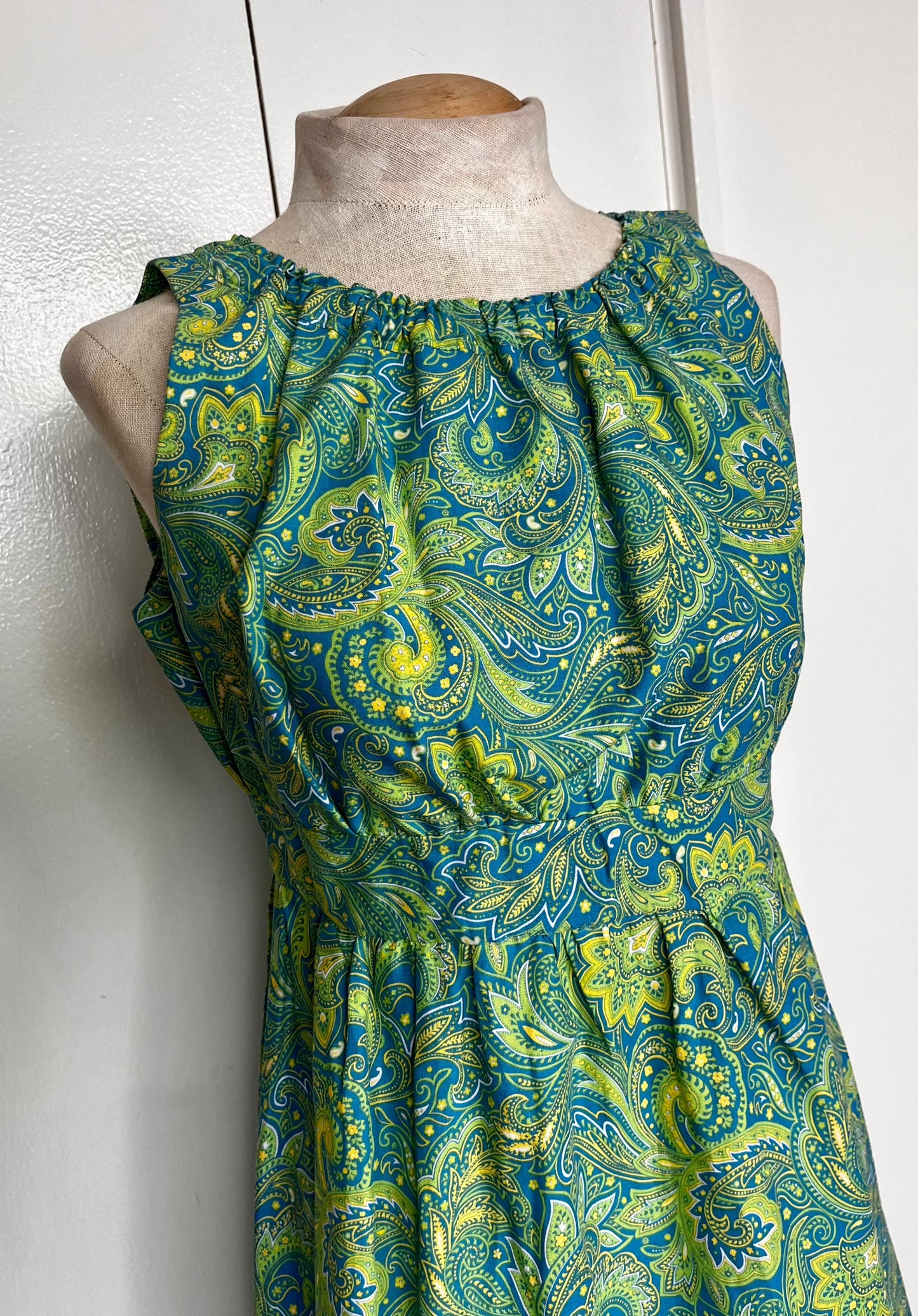 Vintage 1970's "Home-Sewn" Green Paisley Dress