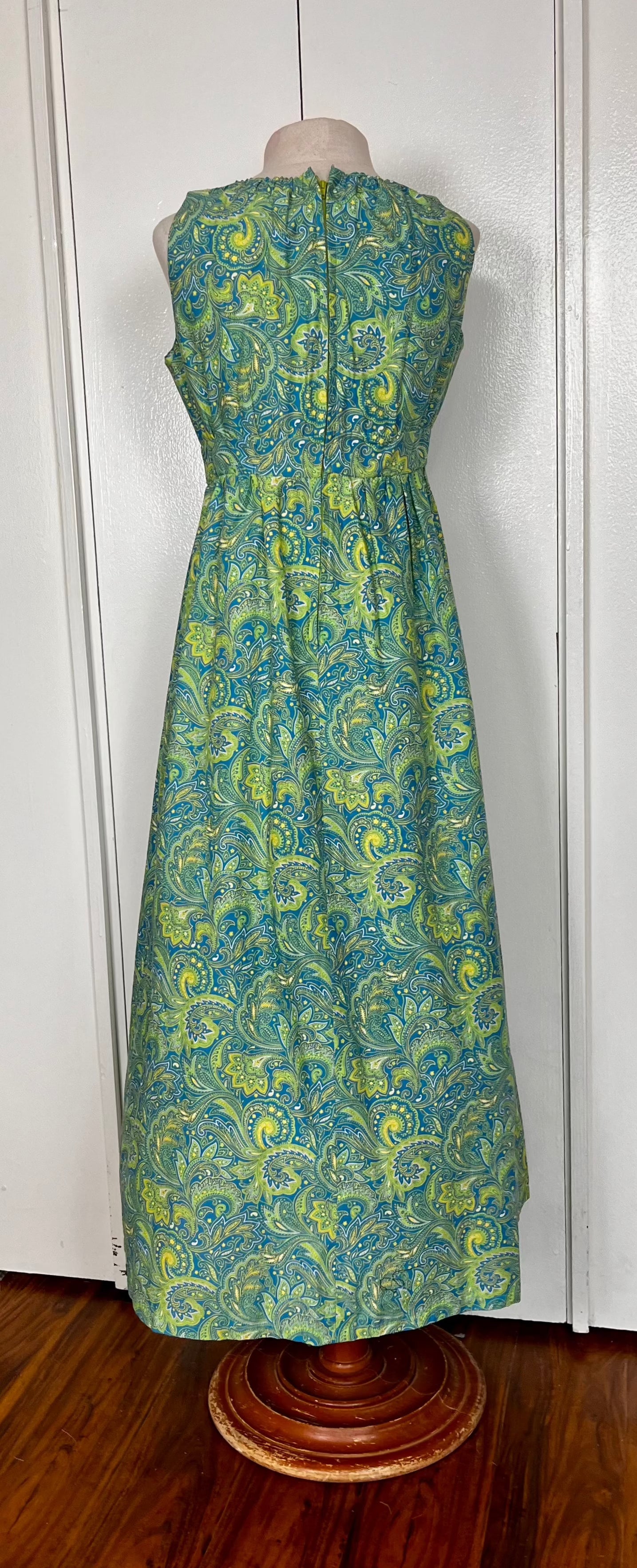 Vintage 1970's "Home-Sewn" Green Paisley Dress