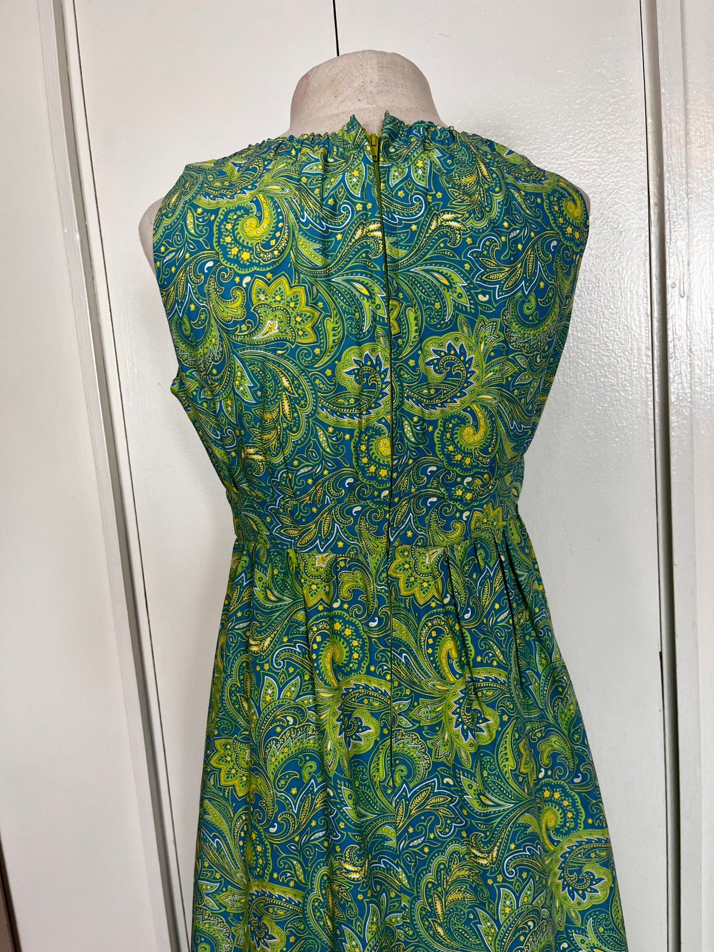 Vintage 1970's "Home-Sewn" Green Paisley Dress