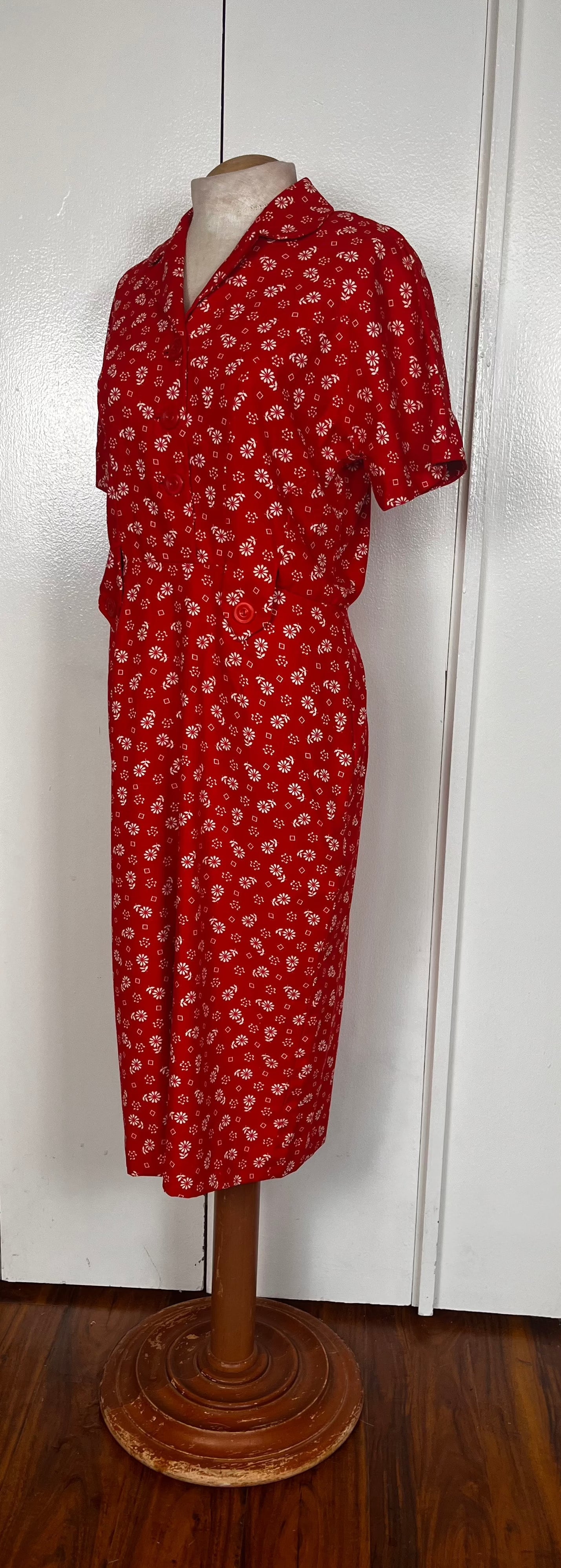 Vintage 1970's Red Country-Chic Day Dress