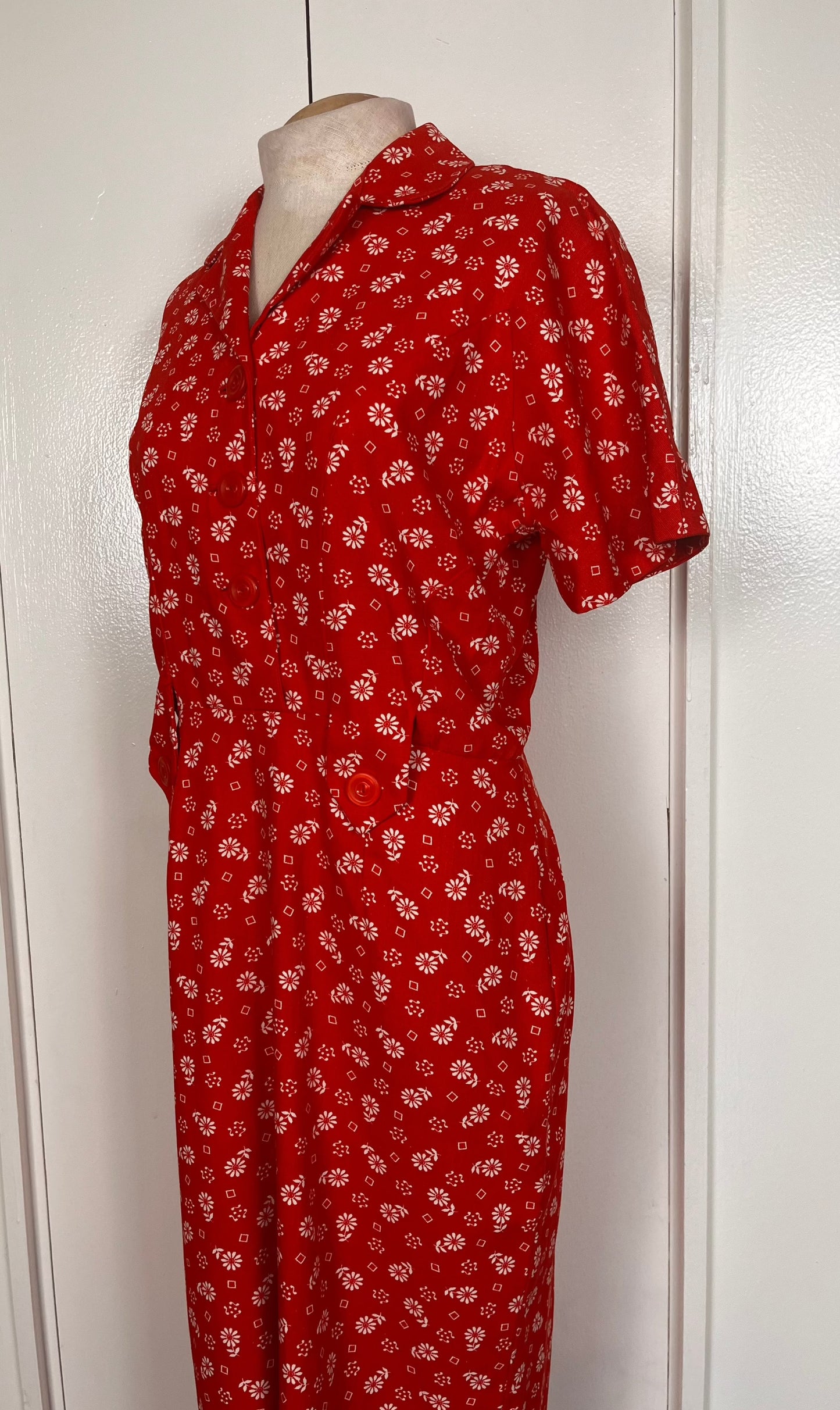 Vintage 1970's Red Country-Chic Day Dress