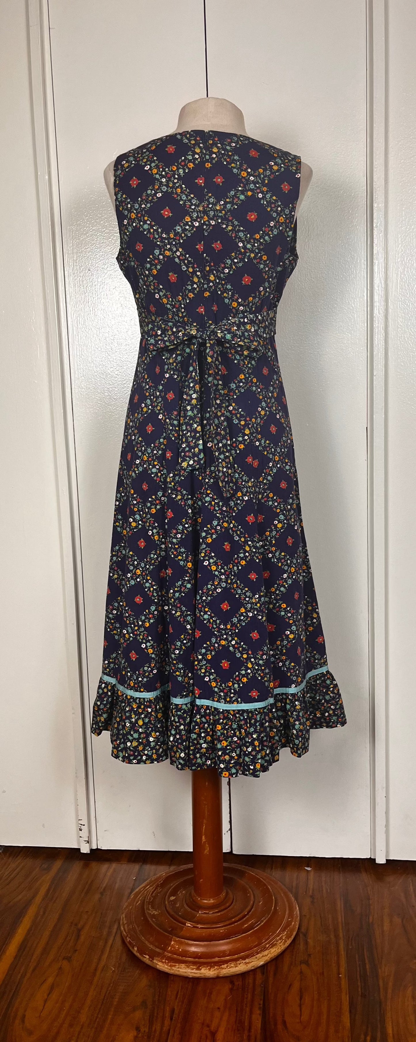 Vintage 1970's Blue Diamond Calico Prairie Dress