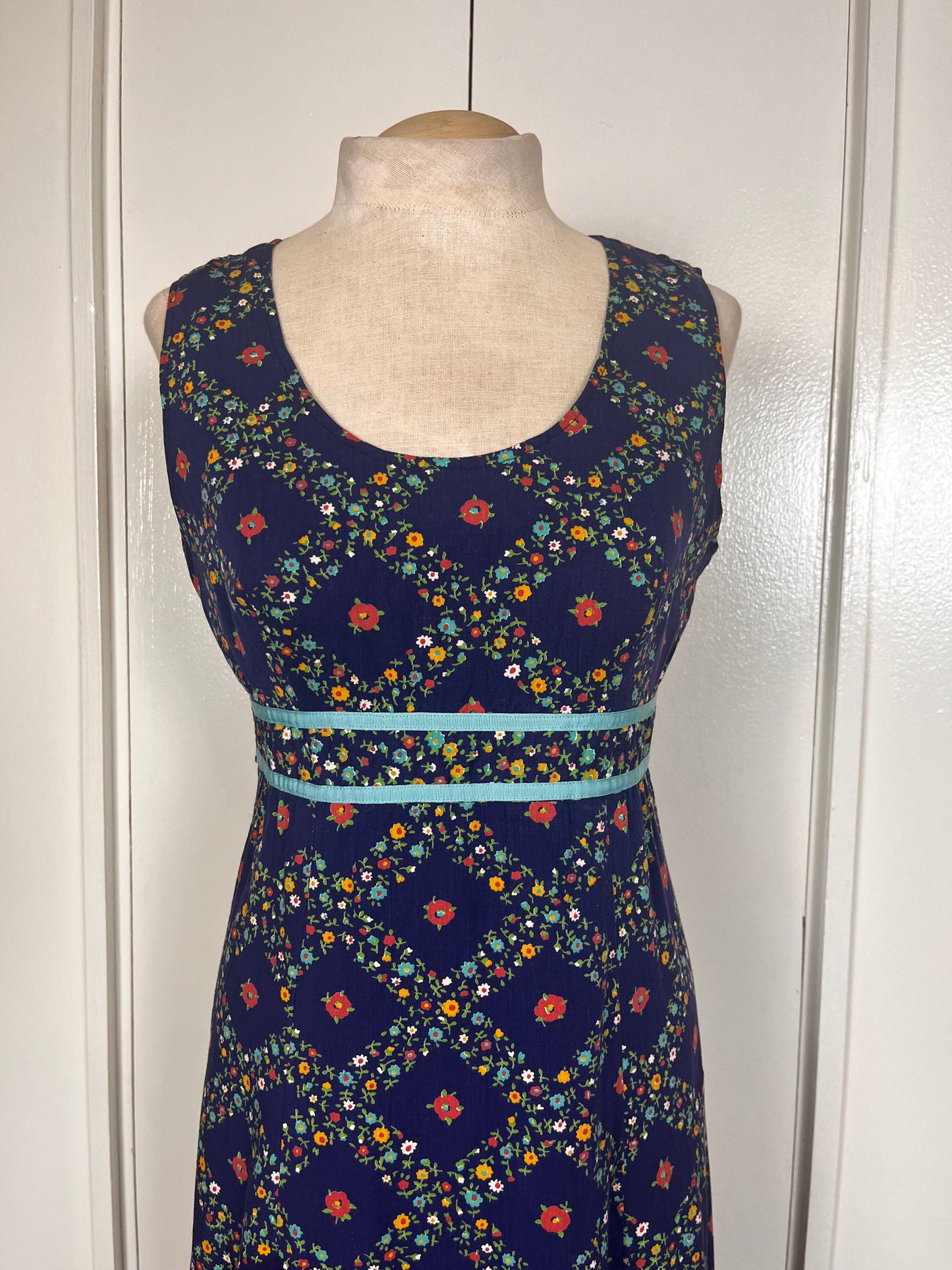 Vintage 1970's Blue Diamond Calico Prairie Dress