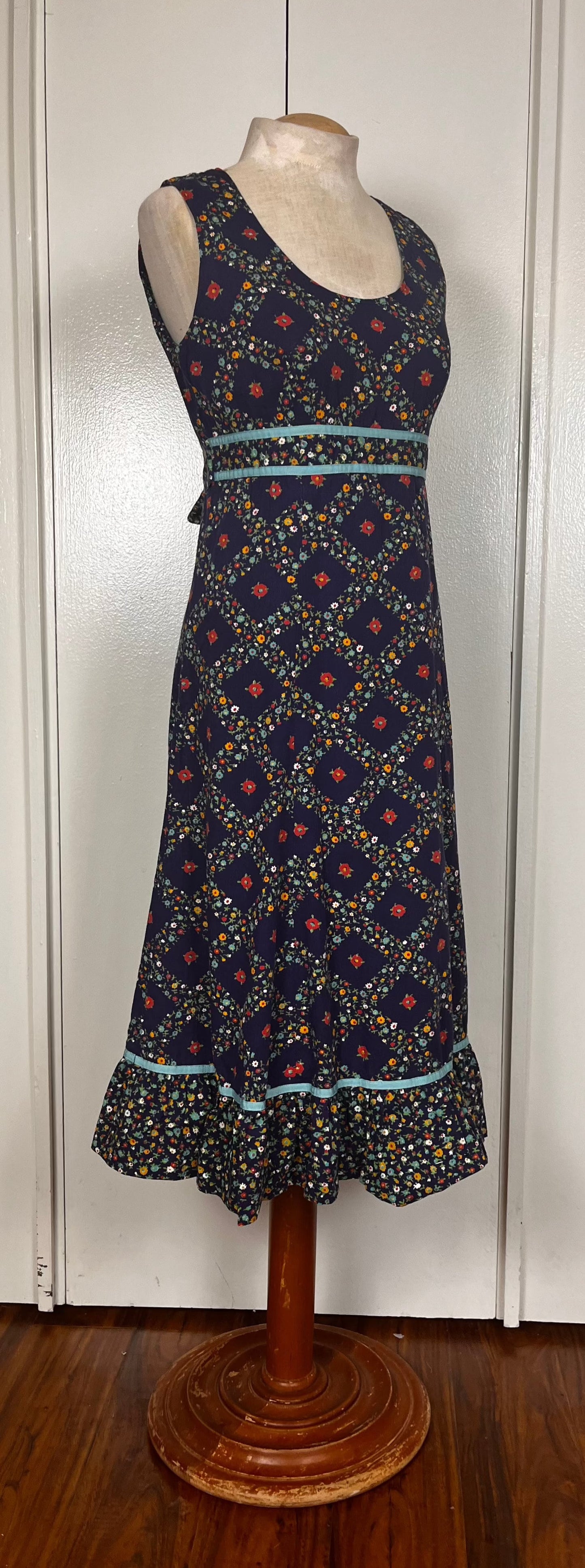 Vintage 1970's Blue Diamond Calico Prairie Dress