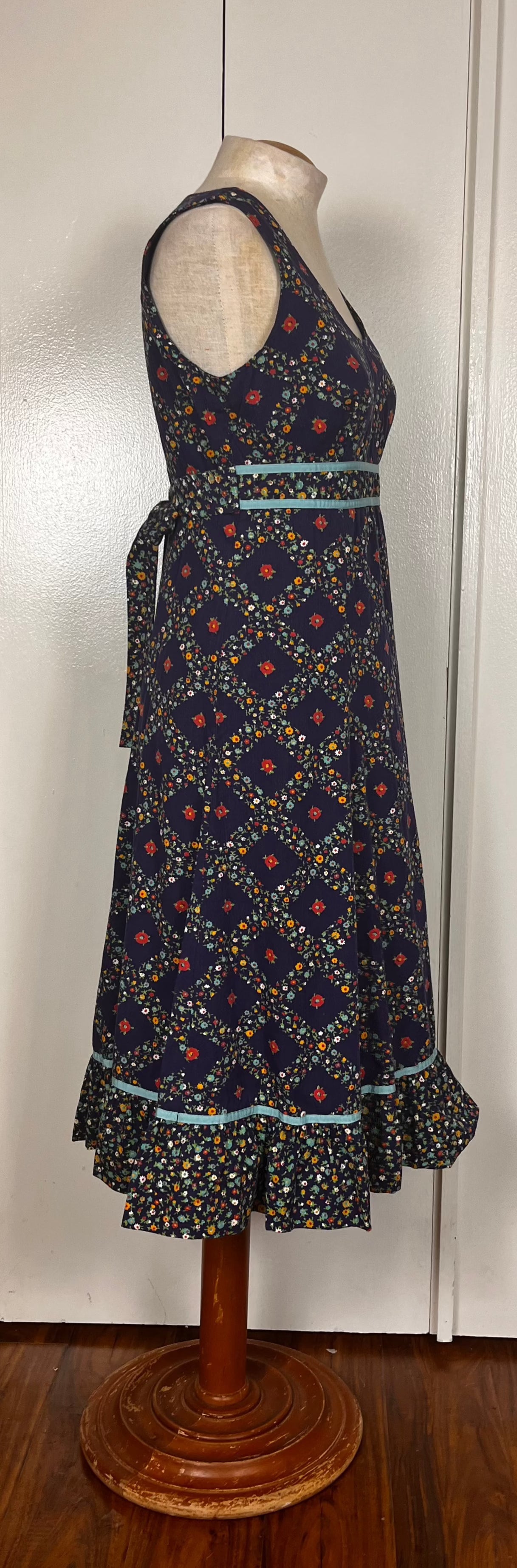 Vintage 1970's Blue Diamond Calico Prairie Dress