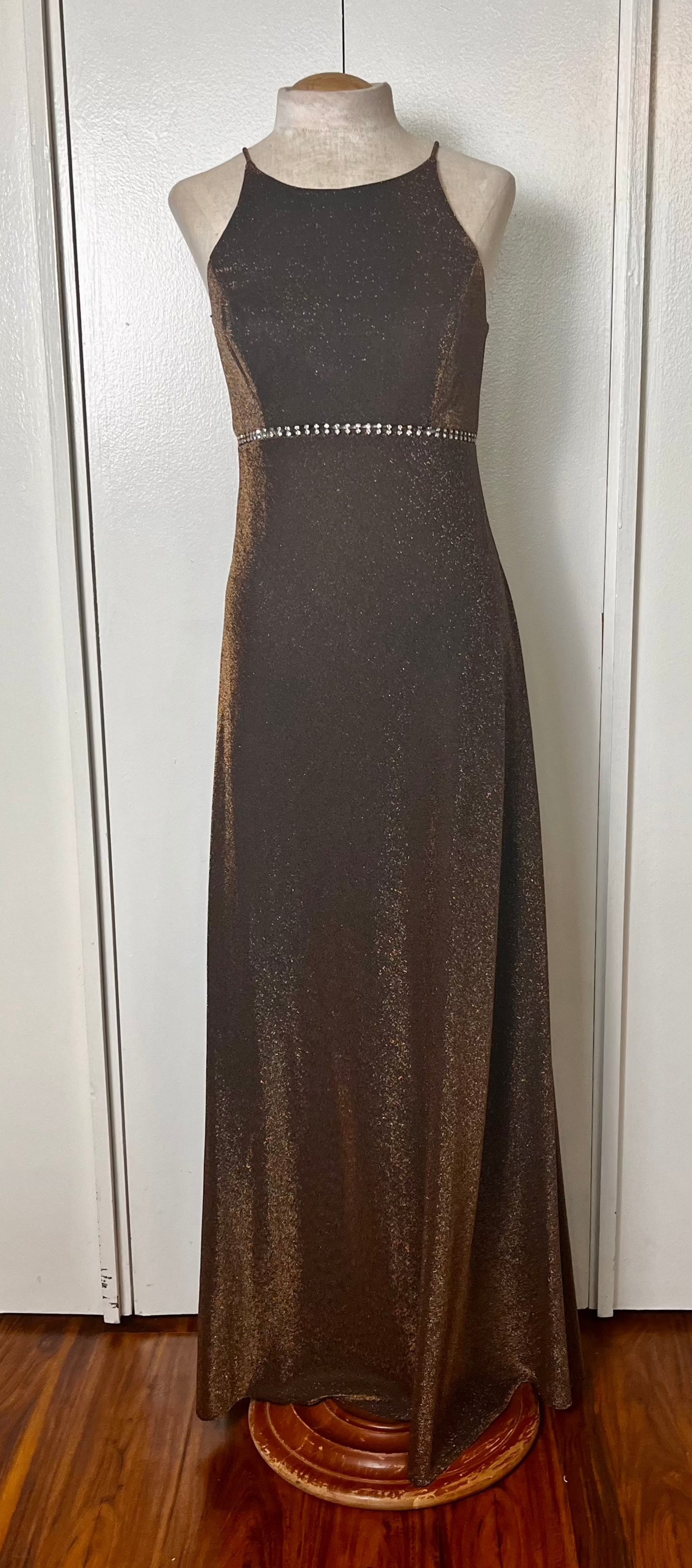 Vintage 1990's "Cache / Betsy & Adam" Brown Lurex Halter Maxi Dress