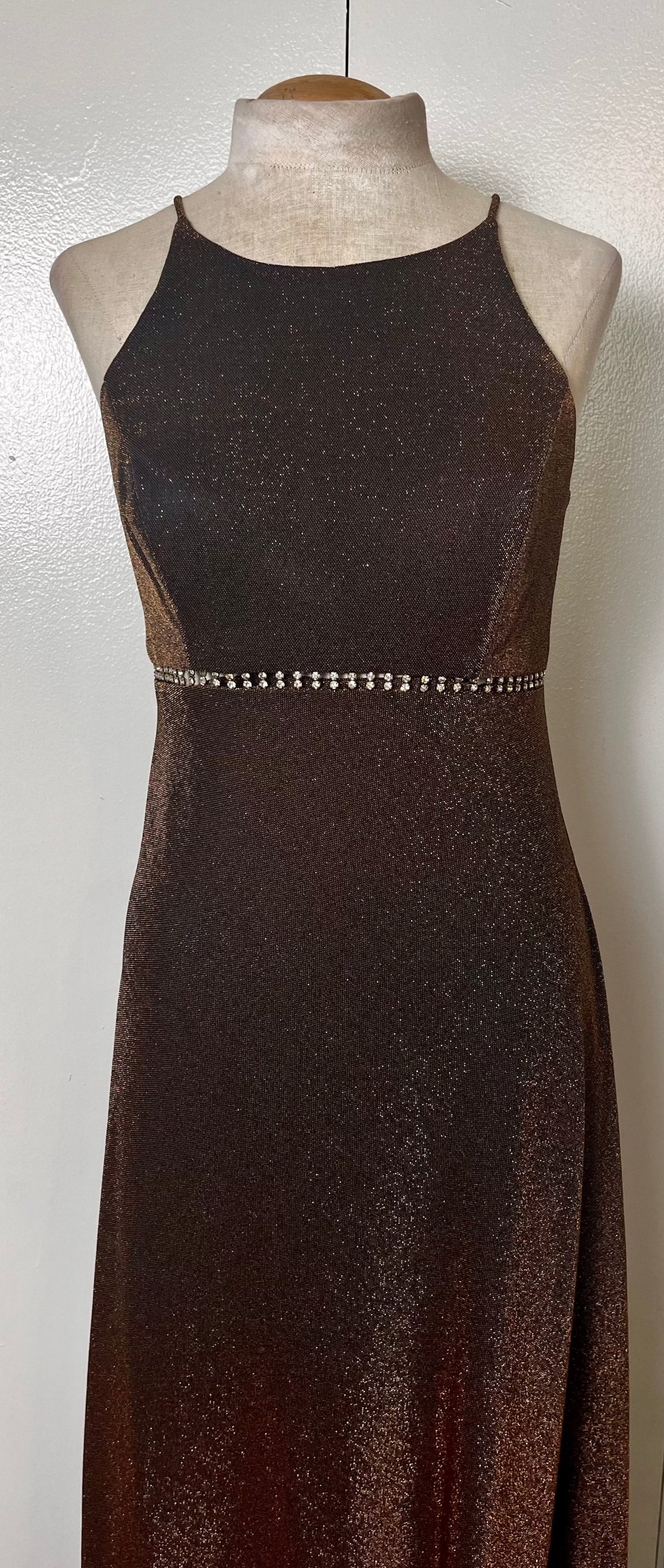 Vintage 1990's "Cache / Betsy & Adam" Brown Lurex Halter Maxi Dress