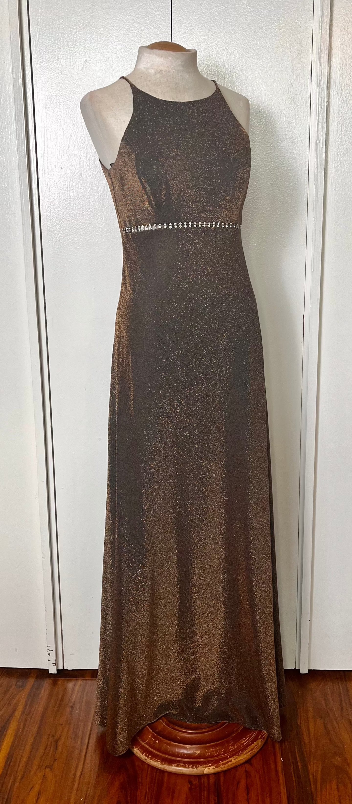 betsy and adam dresses vintage Vintage 1990's Cache / Betsy & Adam Brown Lurex Halter Maxi Dress
