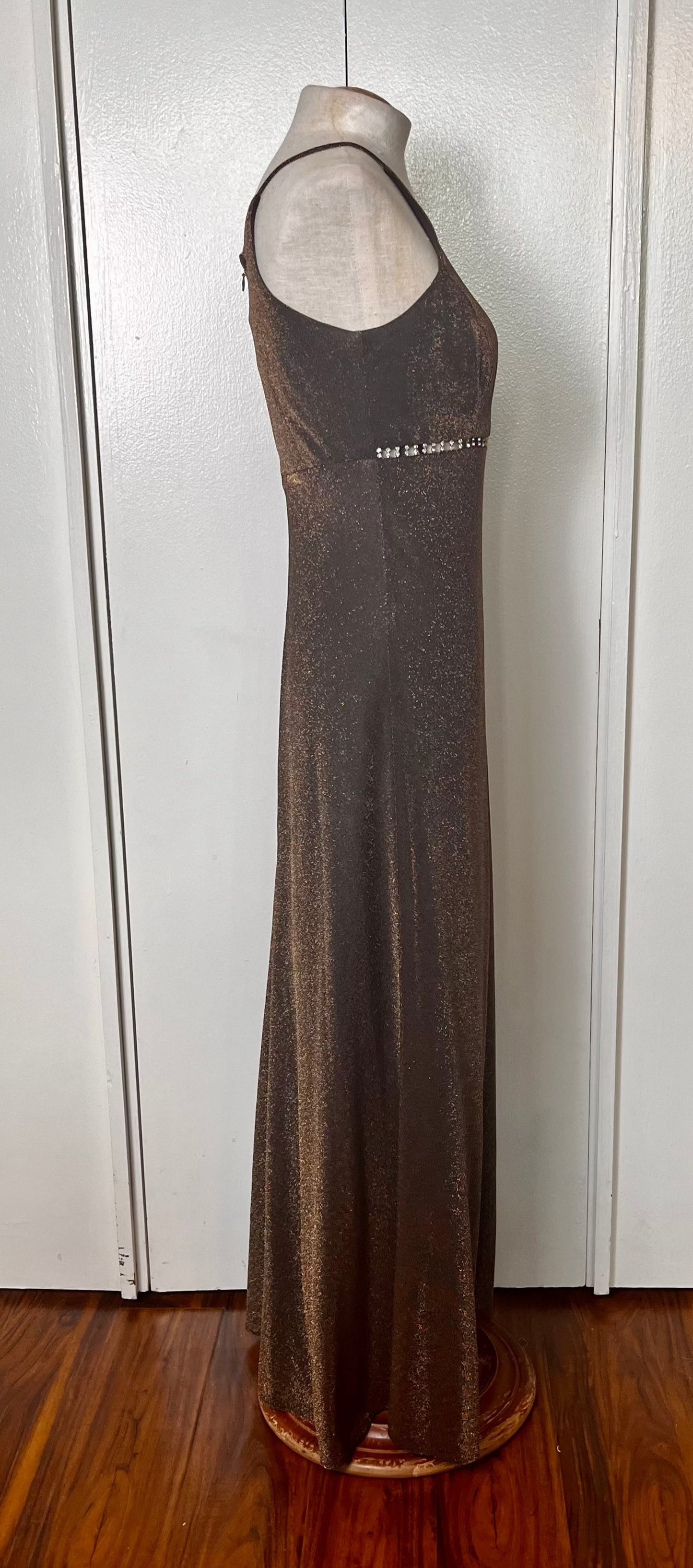 Vintage 1990's "Cache / Betsy & Adam" Brown Lurex Halter Maxi Dress