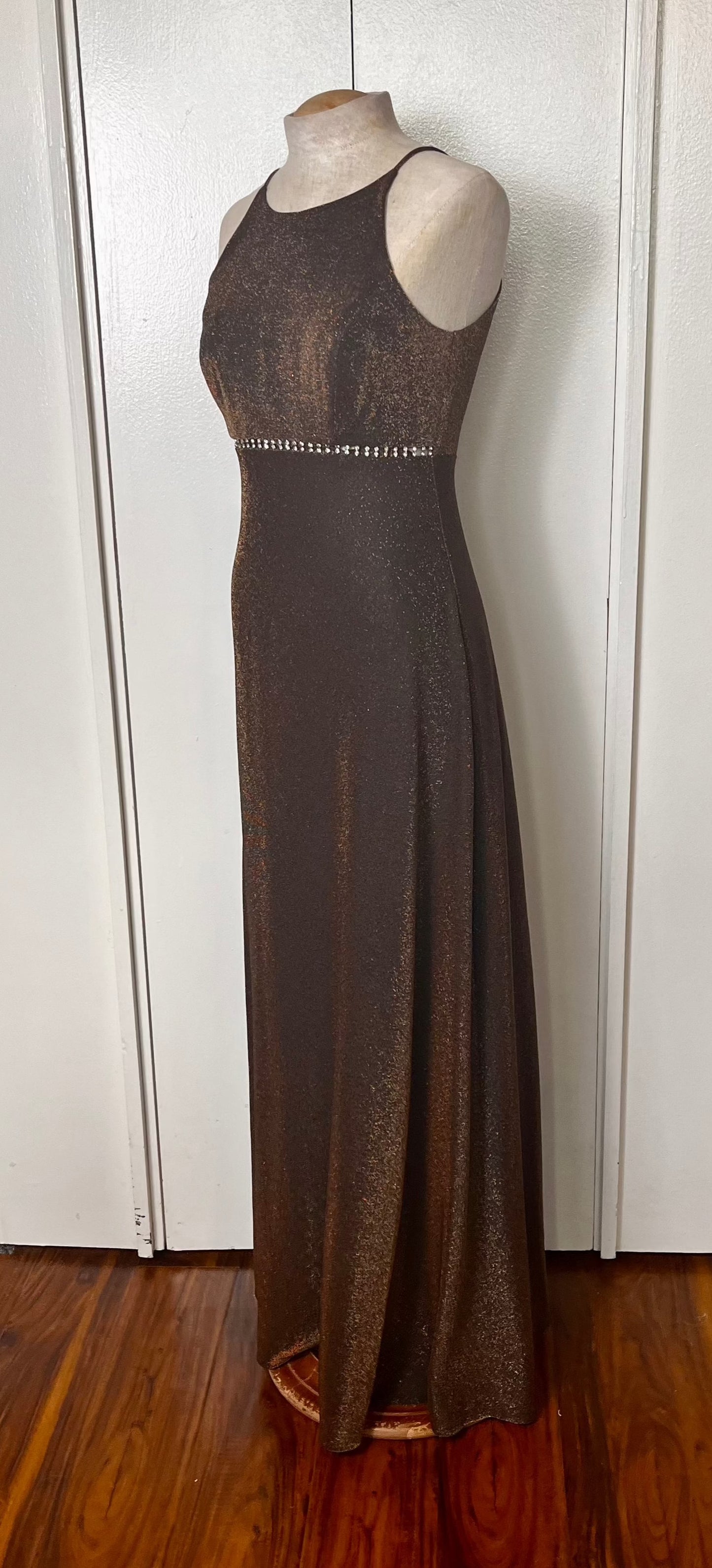 Vintage 1990's "Cache / Betsy & Adam" Brown Lurex Halter Maxi Dress