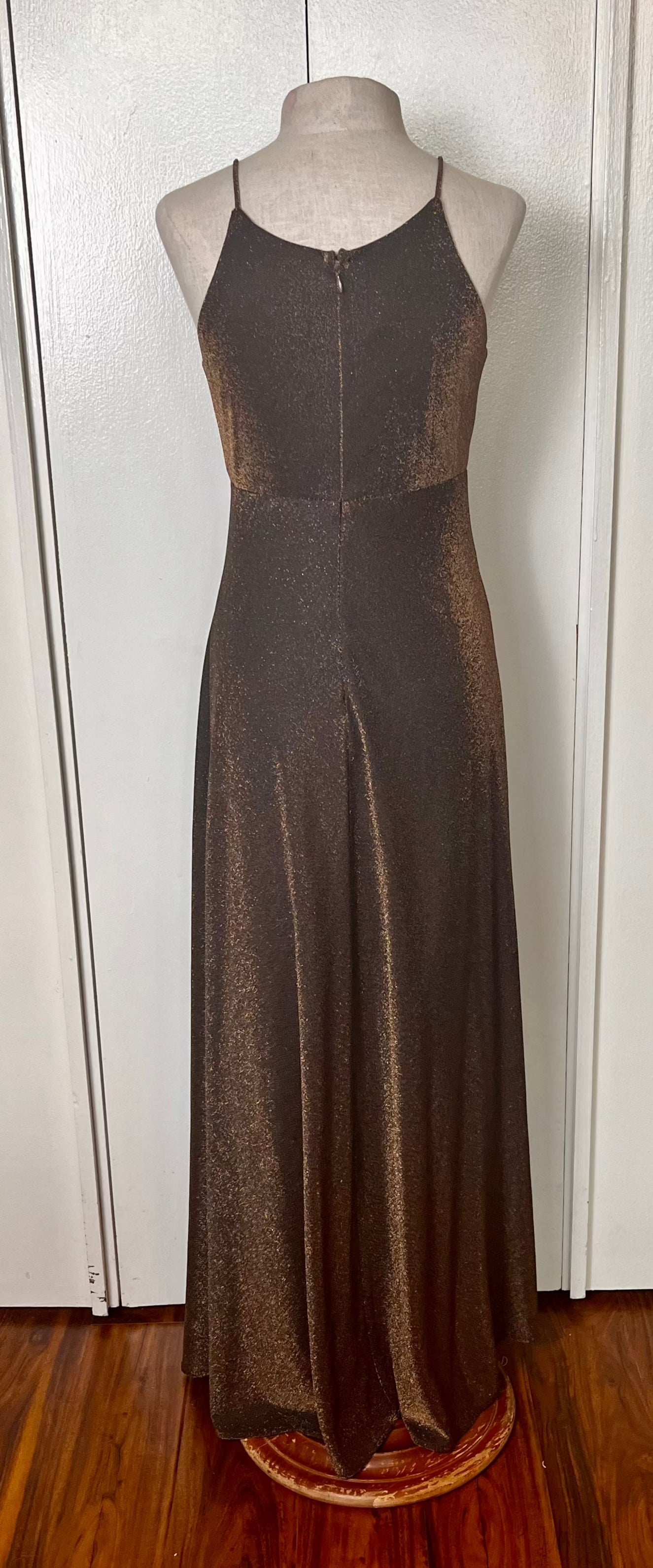 Vintage 1990's "Cache / Betsy & Adam" Brown Lurex Halter Maxi Dress