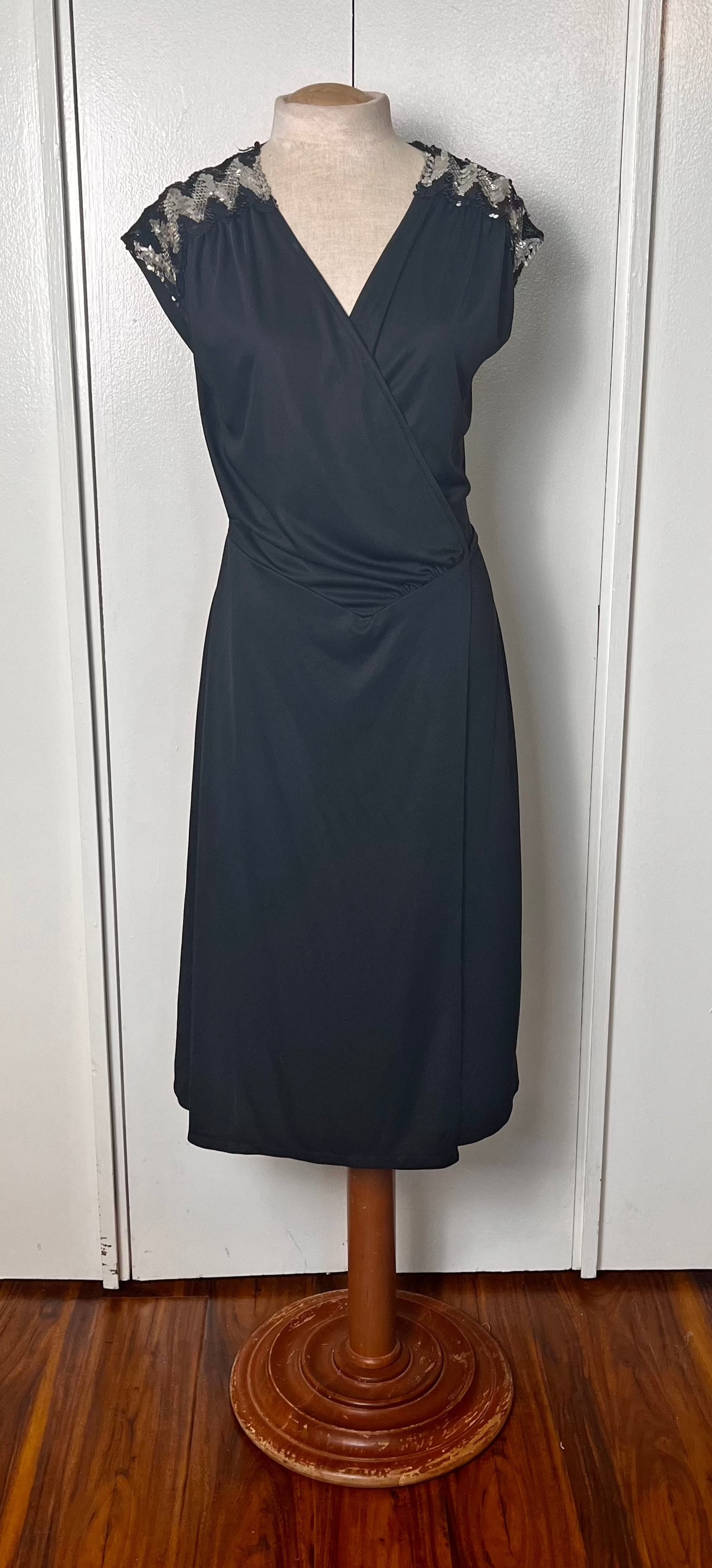 black jersey knit wrap dress Ralph Lauren Surplice Jersey Dress - Black