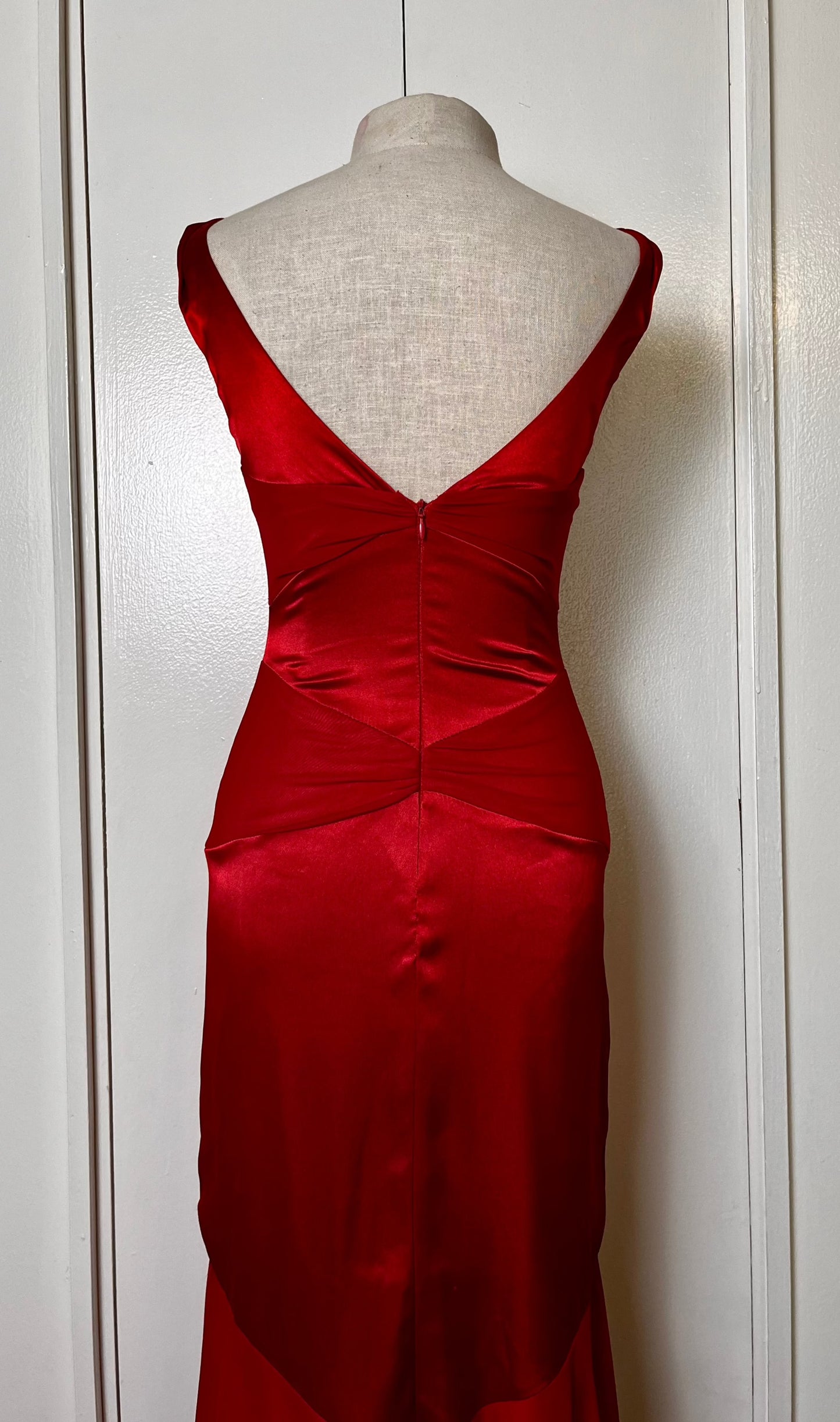 Vintage Y2K "Cache" Red Satin & Mesh Maxi Dress