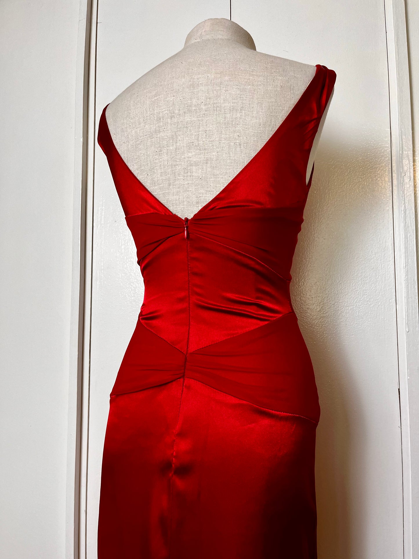 Vintage Y2K "Cache" Red Satin & Mesh Maxi Dress