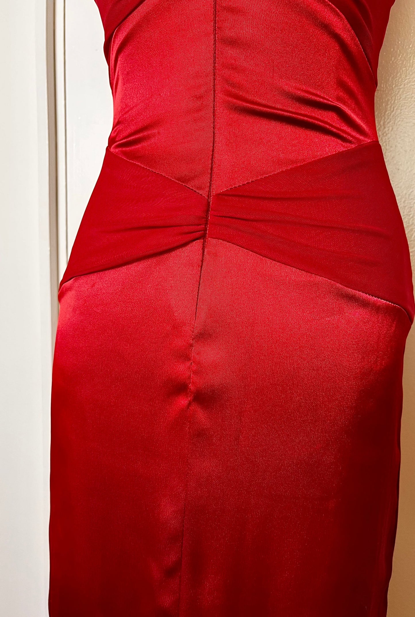 Vintage Y2K "Cache" Red Satin & Mesh Maxi Dress