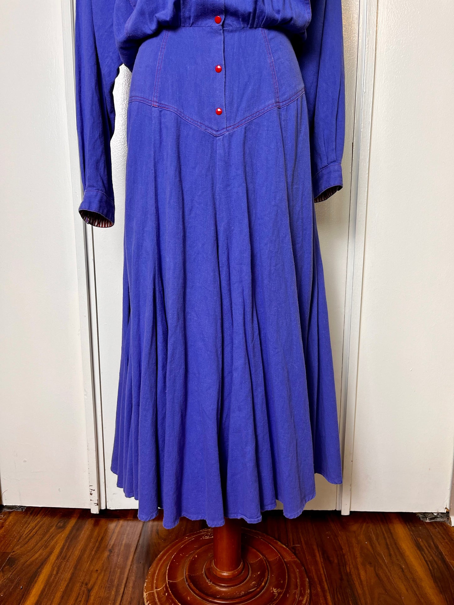 Vintage 1980's "Temtex" Blue and Red Blouson Western-Style Dress