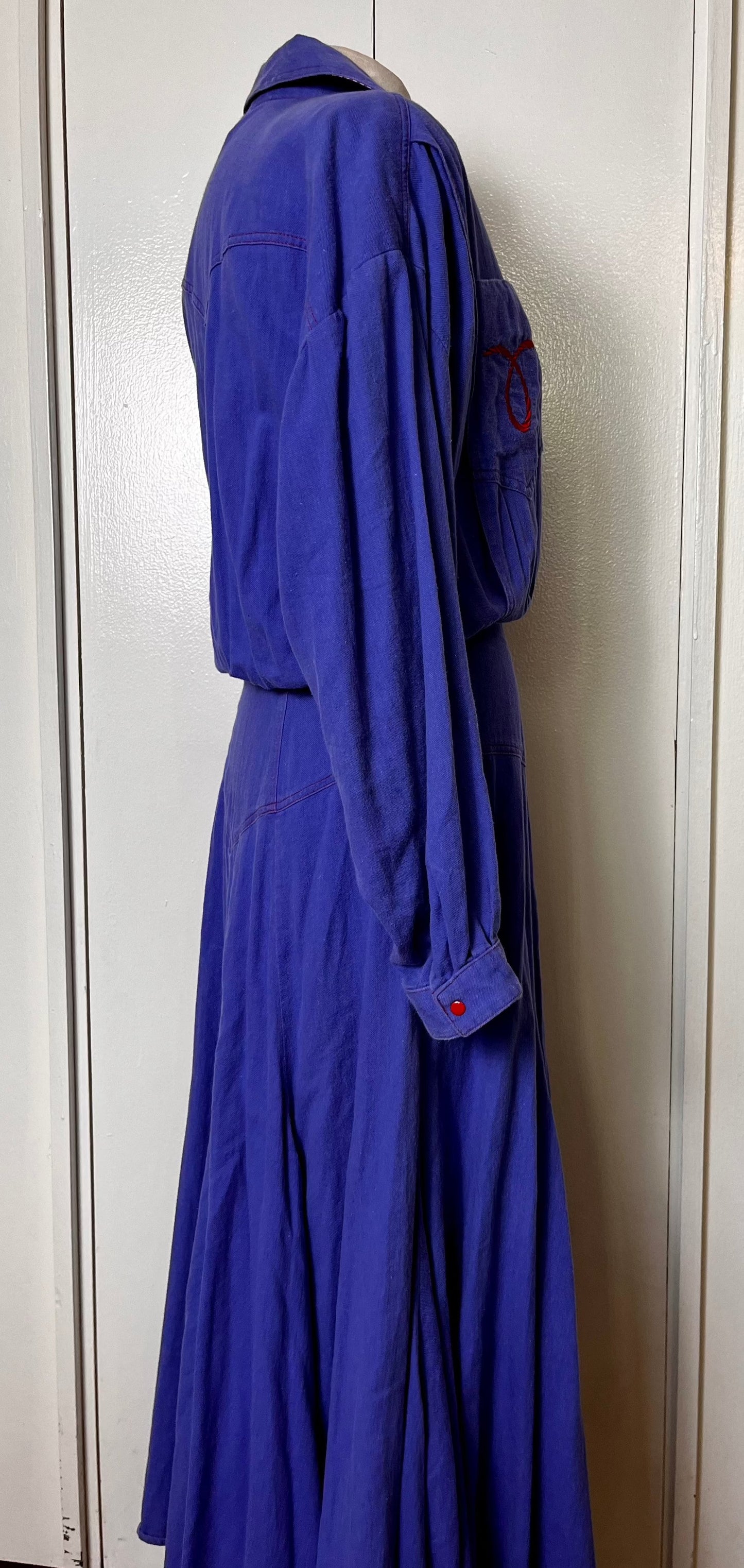 Vintage 1980's "Temtex" Blue and Red Blouson Western-Style Dress