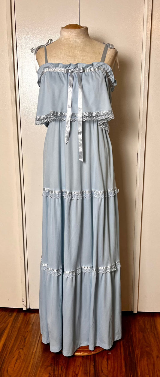 Vintage 1970's "Vicky Vaughn" Baby Blue Ribbon Maxi Prairie Dress