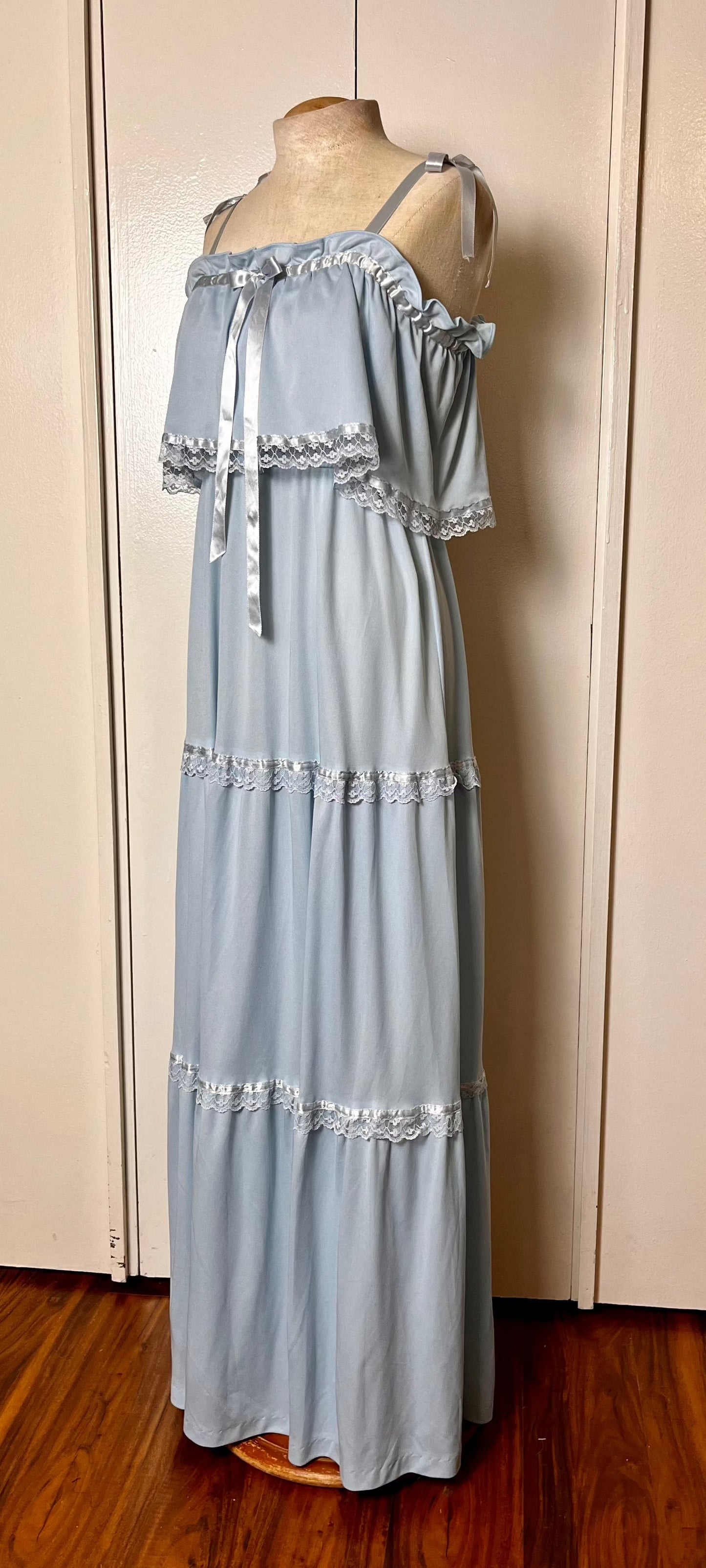 Vintage 1970's "Vicky Vaughn" Baby Blue Ribbon Maxi Prairie Dress