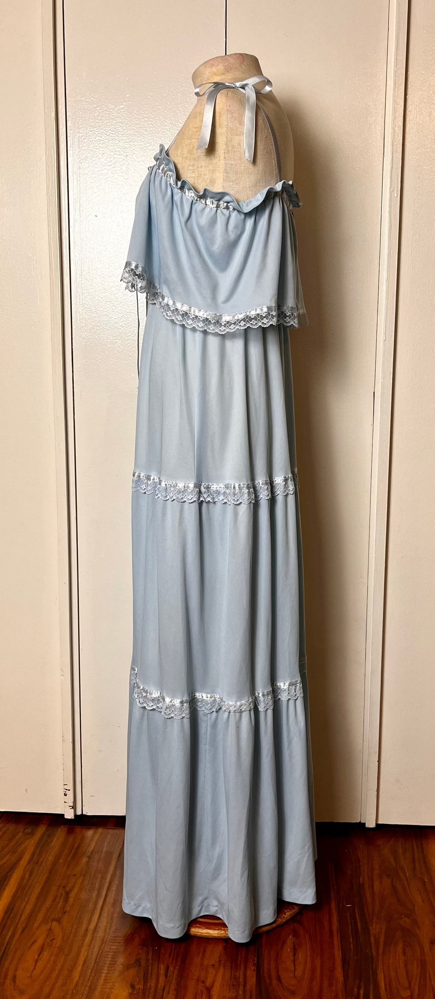 Vintage 1970's "Vicky Vaughn" Baby Blue Ribbon Maxi Prairie Dress