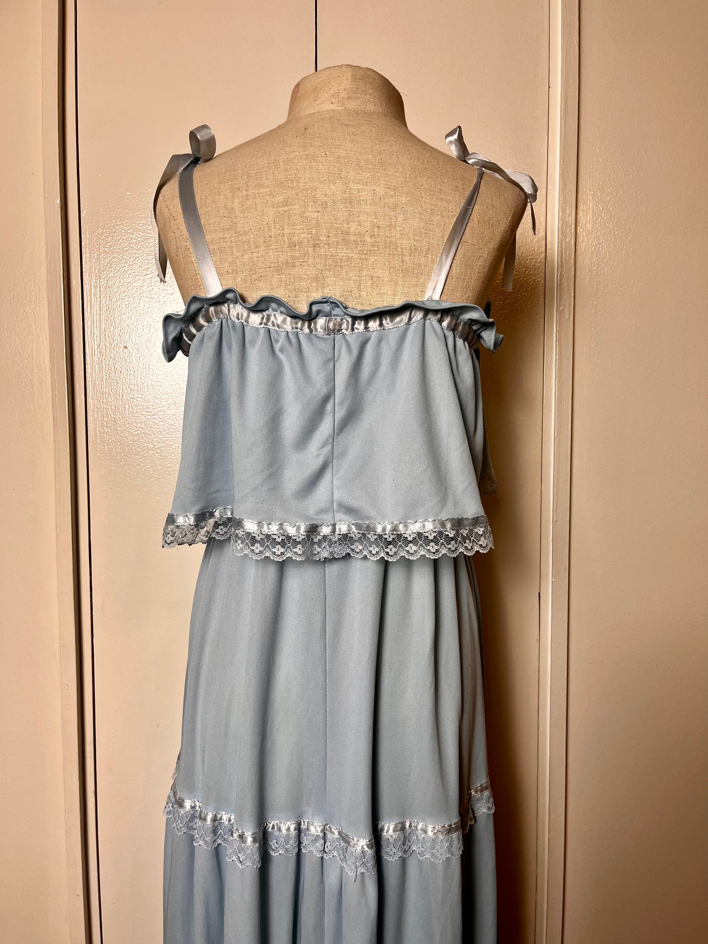 Vintage 1970's "Vicky Vaughn" Baby Blue Ribbon Maxi Prairie Dress