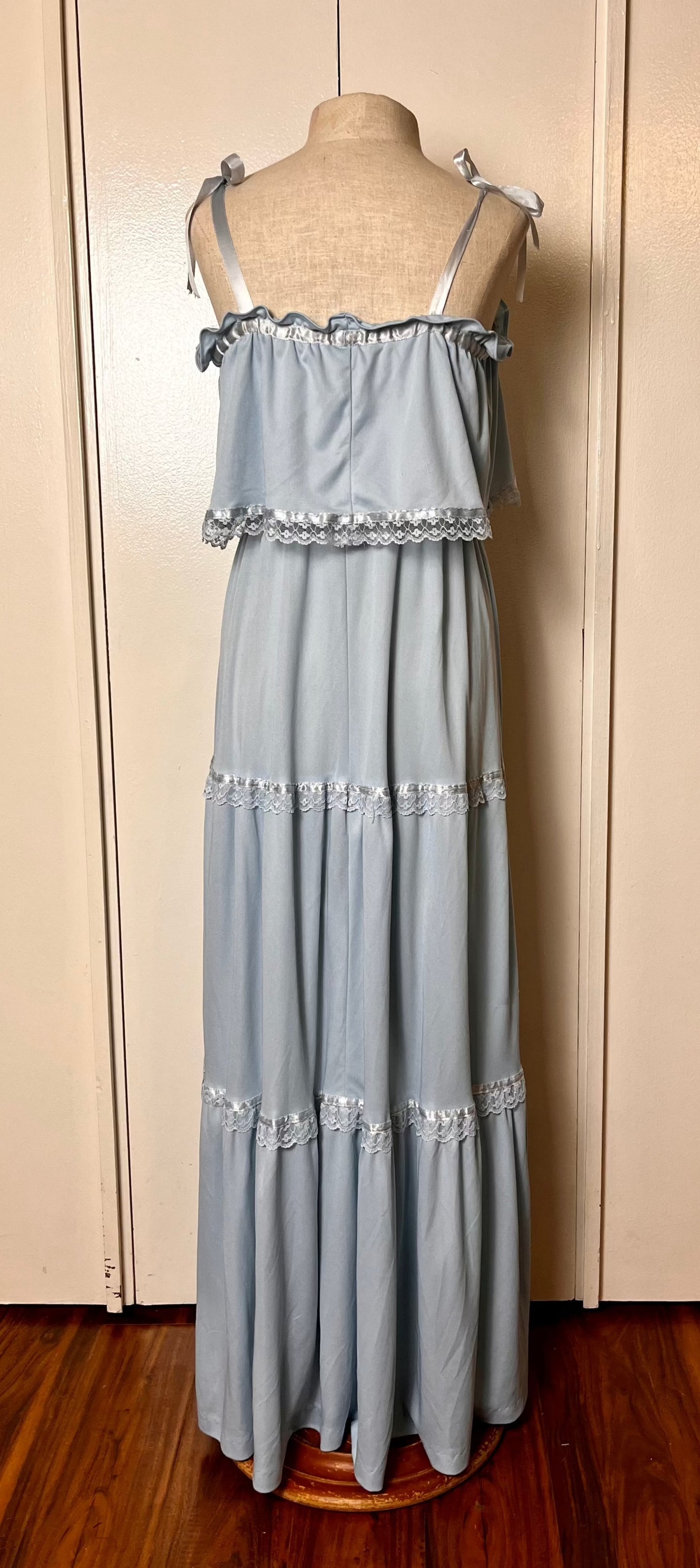 Vintage 1970's "Vicky Vaughn" Baby Blue Ribbon Maxi Prairie Dress