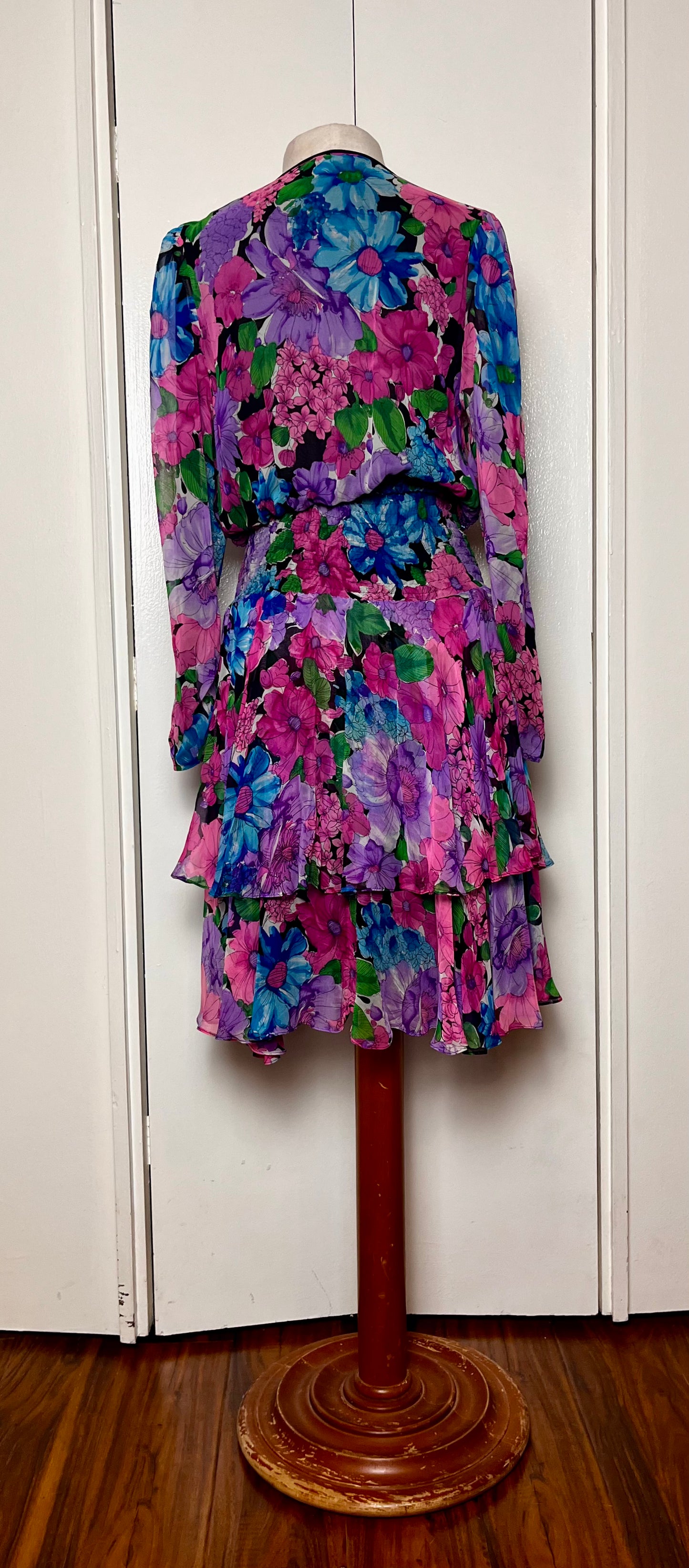 Vintage 1980's "Diane Freis" Sequins & Silk Floral Dress