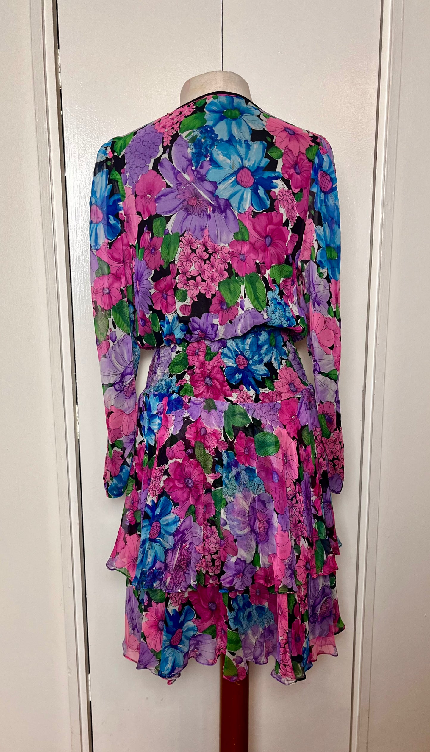 Vintage 1980's "Diane Freis" Sequins & Silk Floral Dress