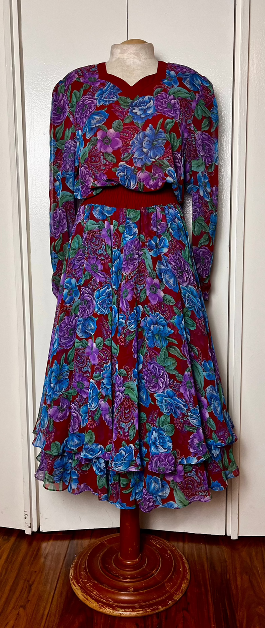 Vintage 1980's "Diane Freis" Ruffle Floral Dress