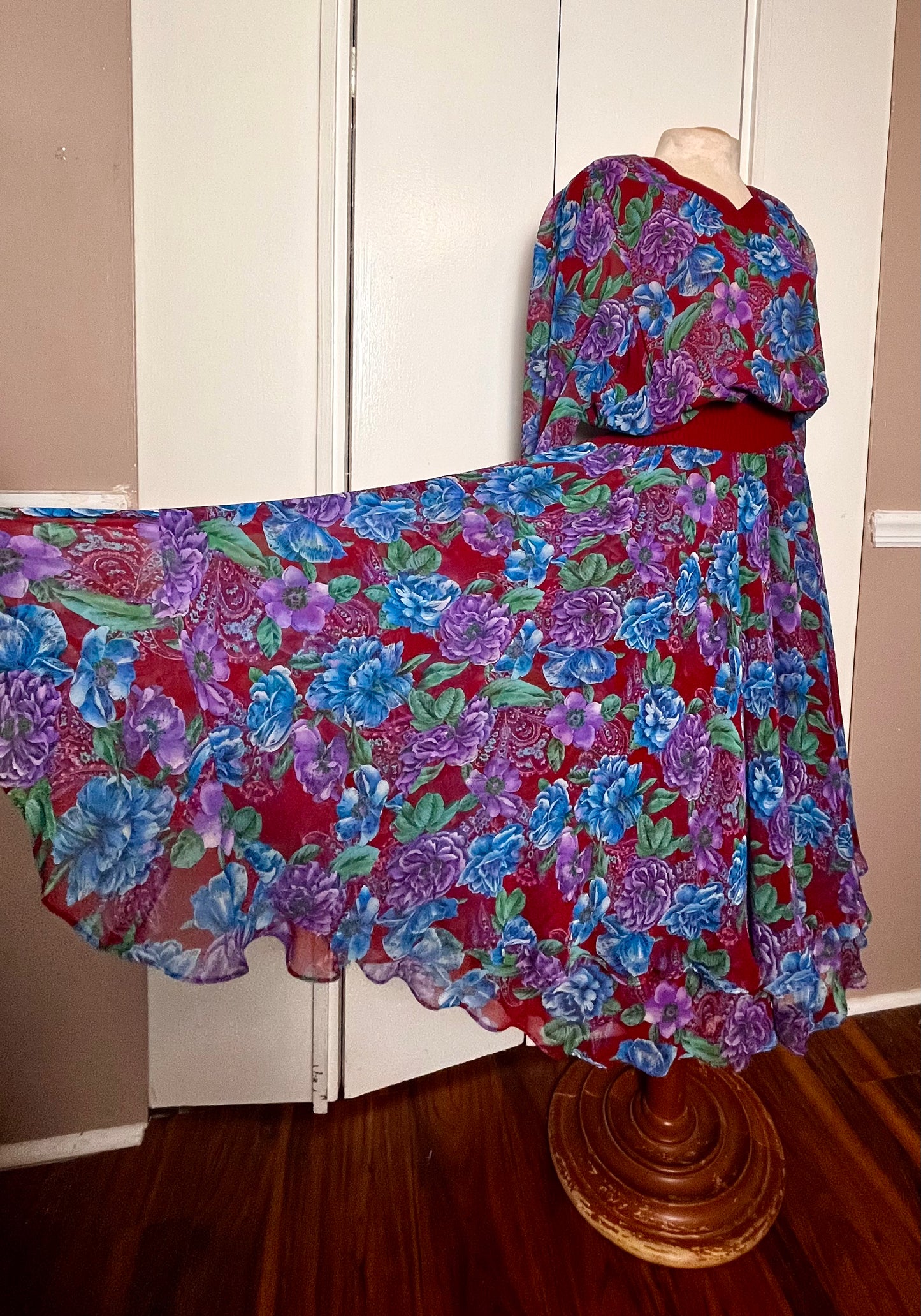 Vintage 1980's "Diane Freis" Ruffle Floral Dress