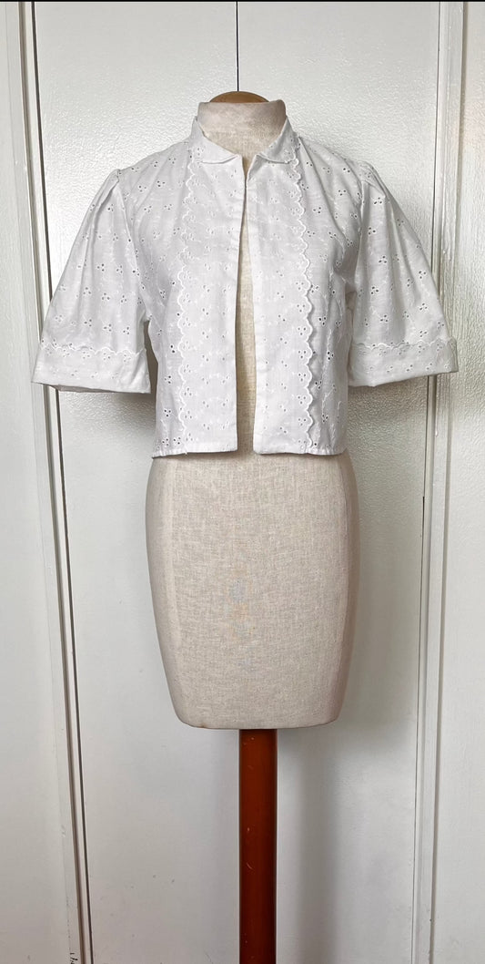 Vintage 1970's "Miss Joni of California" Cotton Eyelet Cropped Bolero Jacket