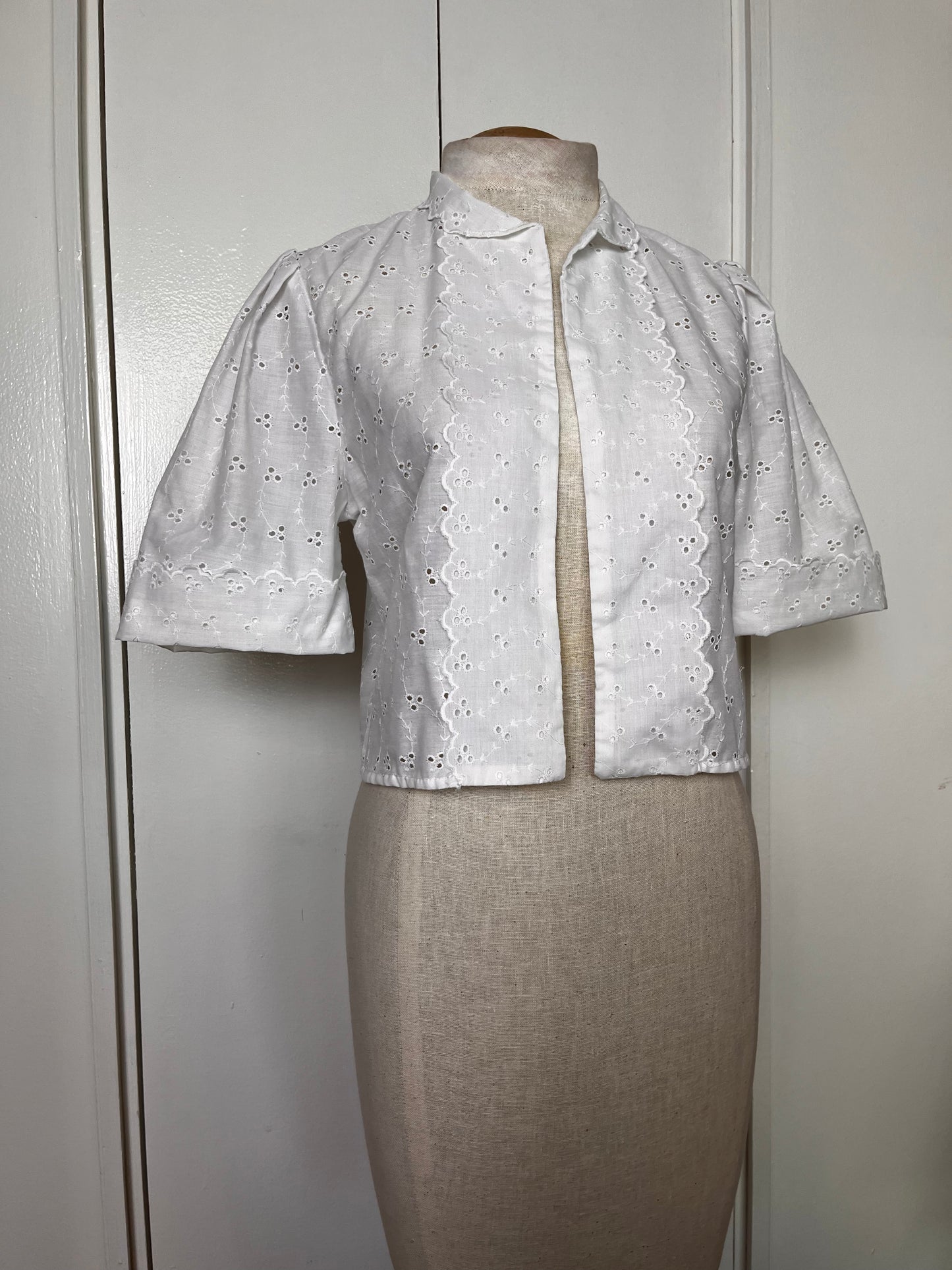 Vintage 1970's "Miss Joni of California" Cotton Eyelet Cropped Bolero Jacket