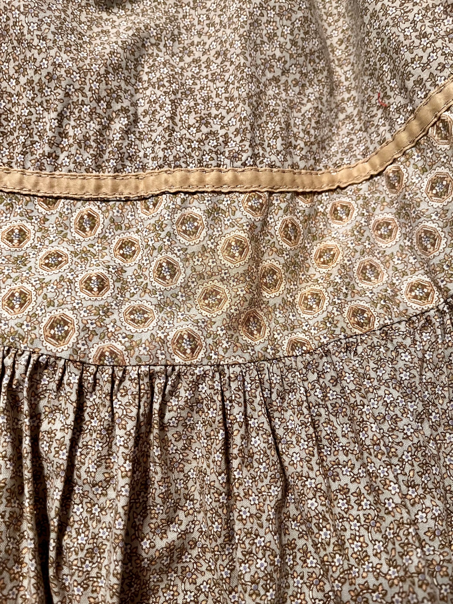 Vintage 1970’s "Gunne Sax by Jessica McClintock" Button-Front Tan & Gold Sundress