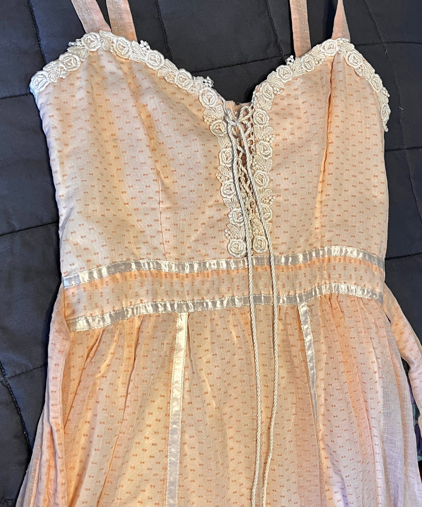 Vintage 1970’s "Gunne Sax by Jessica McClintock" Pink Swiss Dot Maxi Sundress