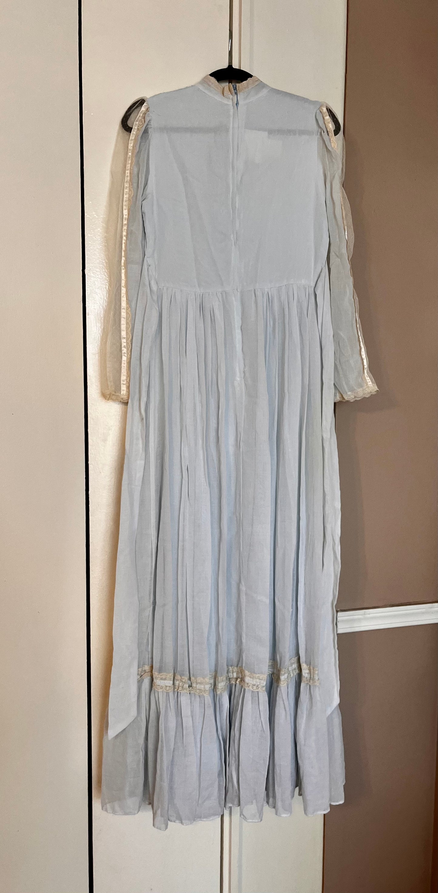 Vintage 1970’s "Gunne Sax by Jessica McClintock" Cameo-Front Baby Blue Maxi Dress