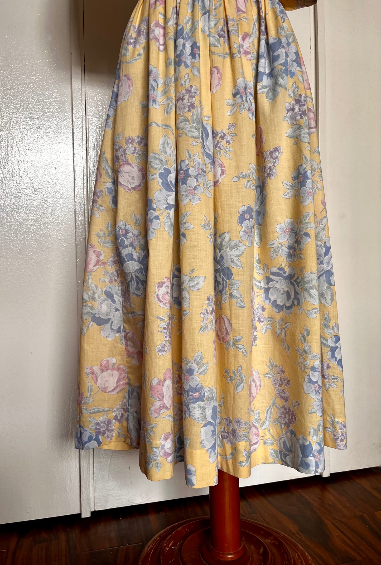 Vintage 1980’s "Laura Ashley" Yellow w/ Blue & Purple Floral Dress