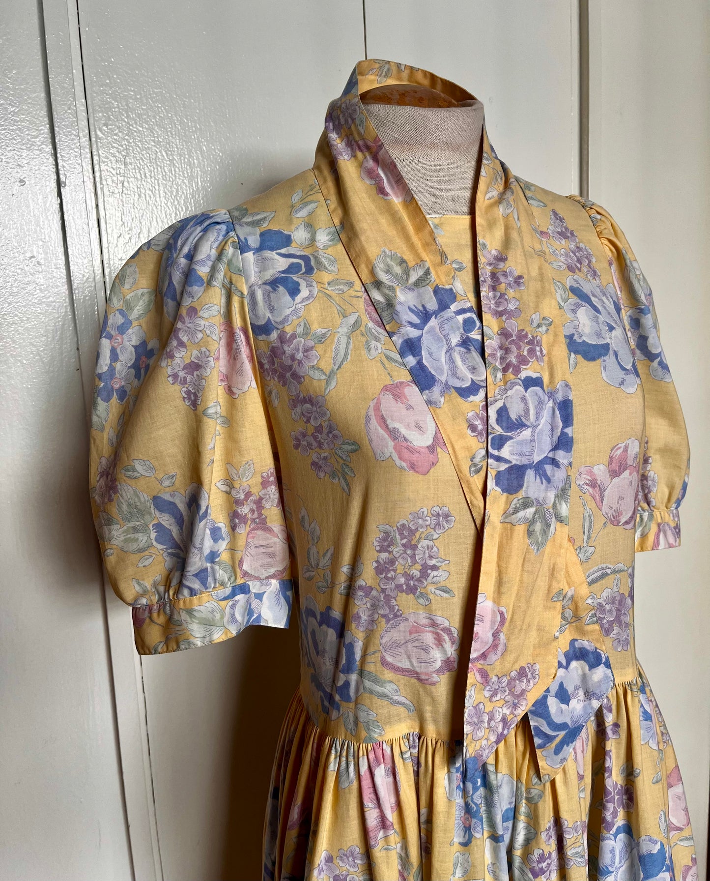 Vintage 1980’s "Laura Ashley" Yellow w/ Blue & Purple Floral Dress